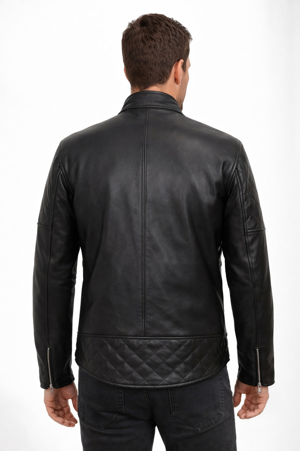 Men Biker Real Leather Jacket Black - Cafe Racer Jacket
