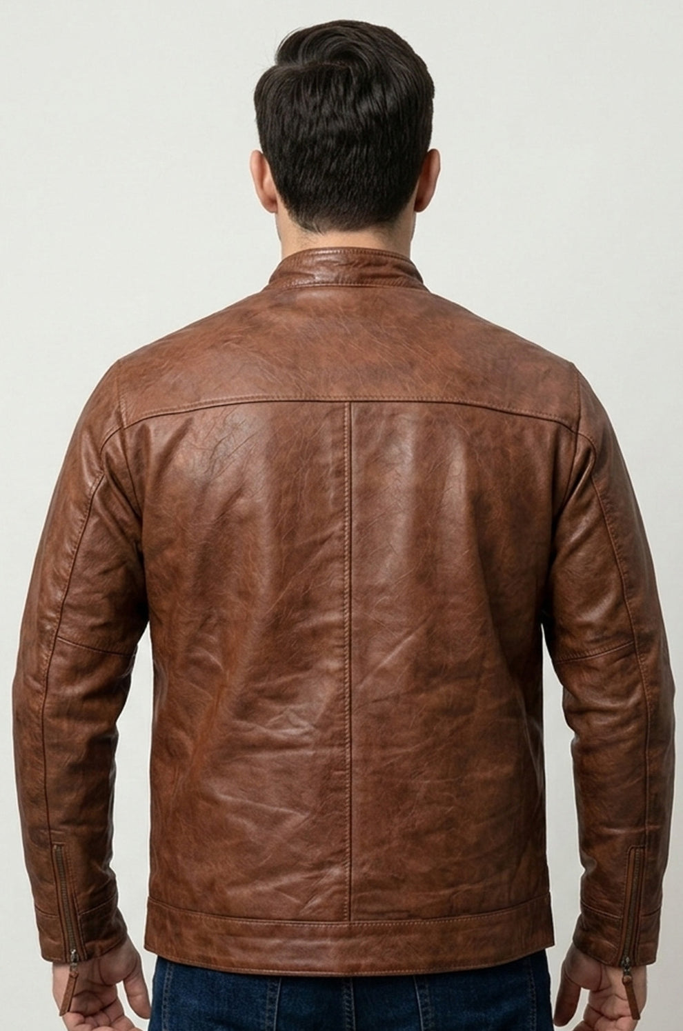 Wax Men's Vintage Style Retro Brown Distressed CowHide Leather Jacket