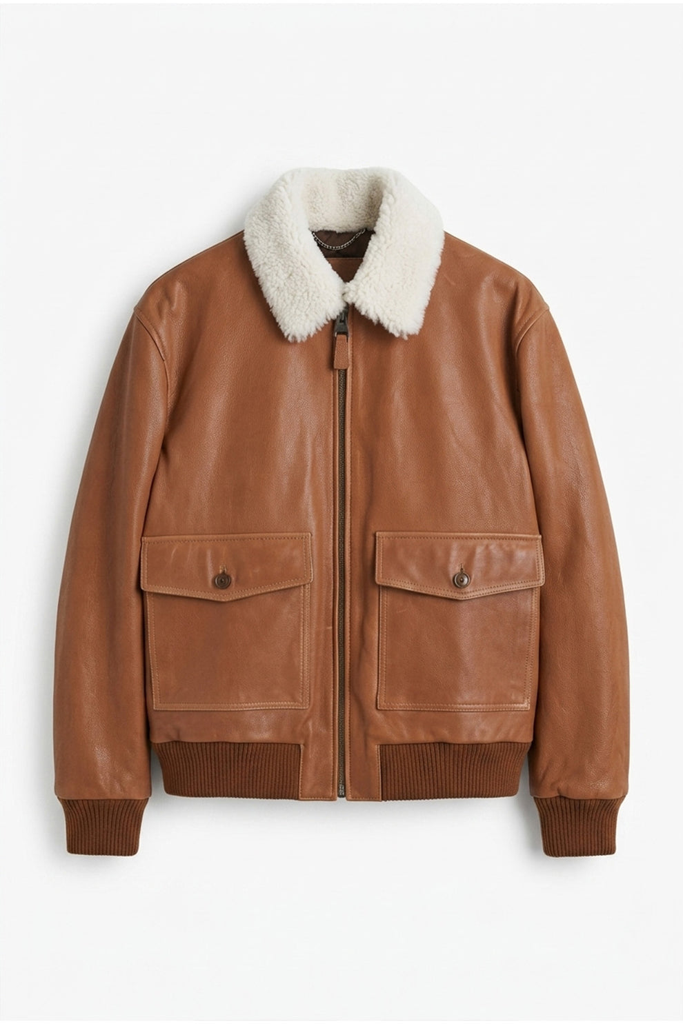 A003 Men Real Leather Classic Coat Cocoa Brown Army Classic Aviator Jacket Fur Collar