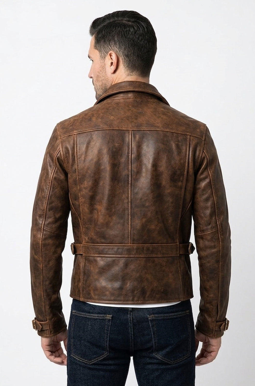 Men's Movies Jackets\MMJ15 Men's Captain America The First Avengers Distressed Brown Army Style Biker Jacket