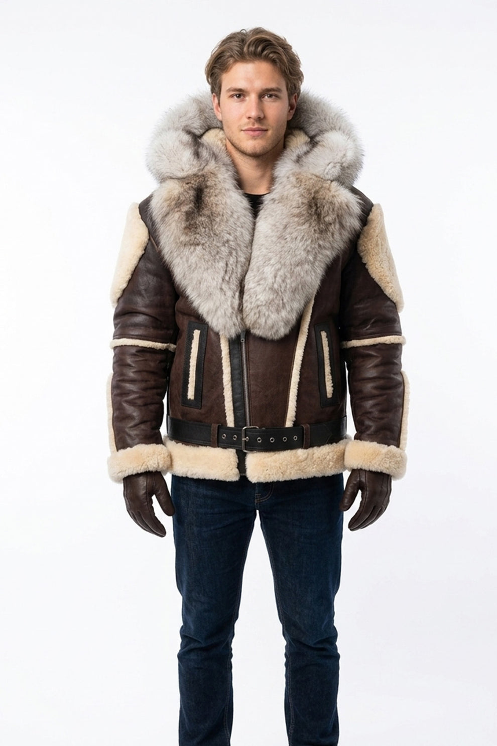 B008 HoL Original Brand Hood Warm Brown Sheep Leather Men's Jacket