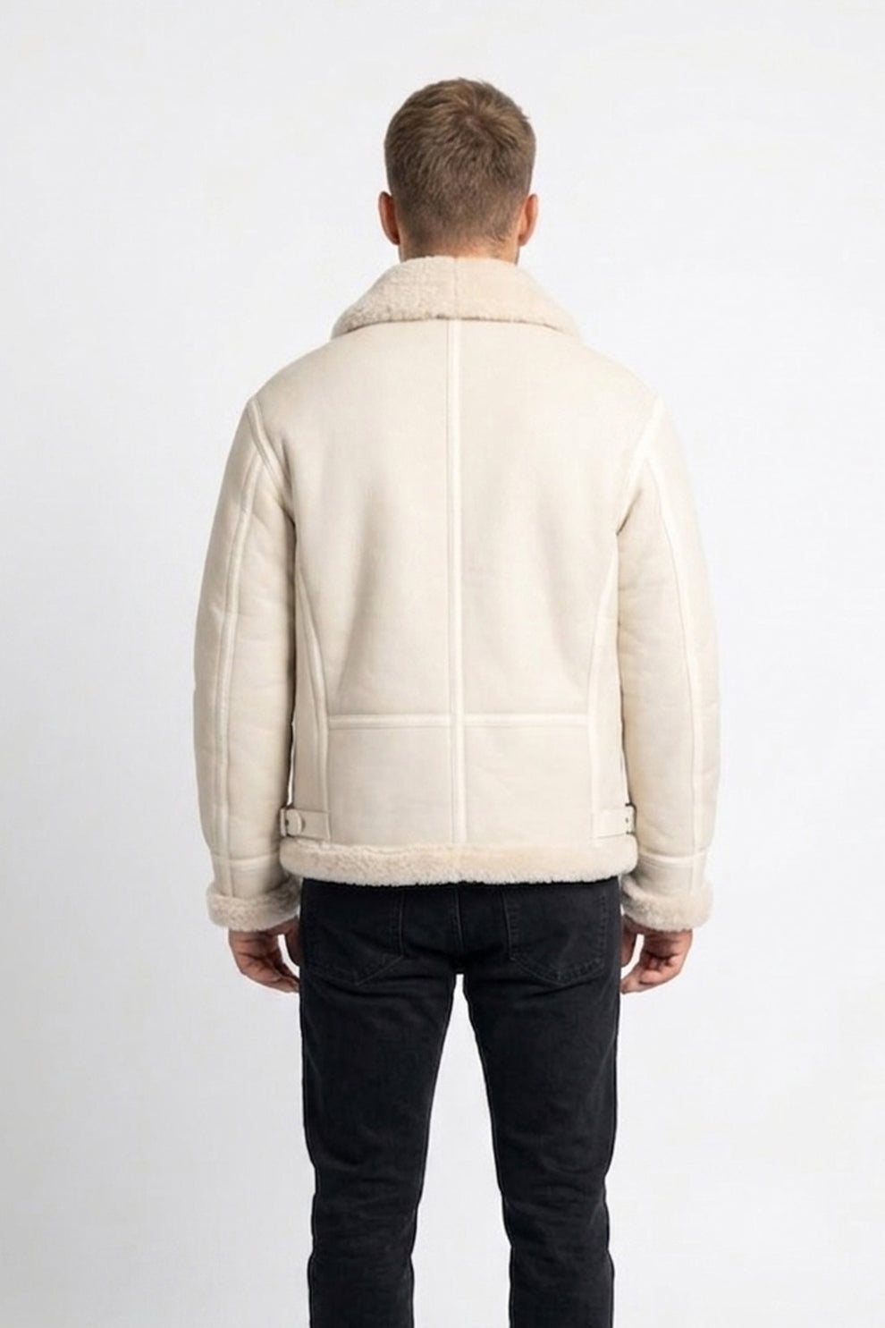 Aviator Jackets\B028 Men Real Leather Fur Shearling Jacket White