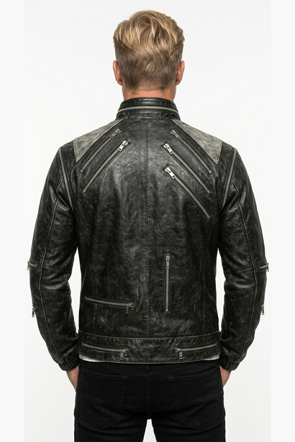 Men's Movies Jackets\MMJ10 Leather Madness Michael Jackson Beat It Black Genuine Leather Jacket