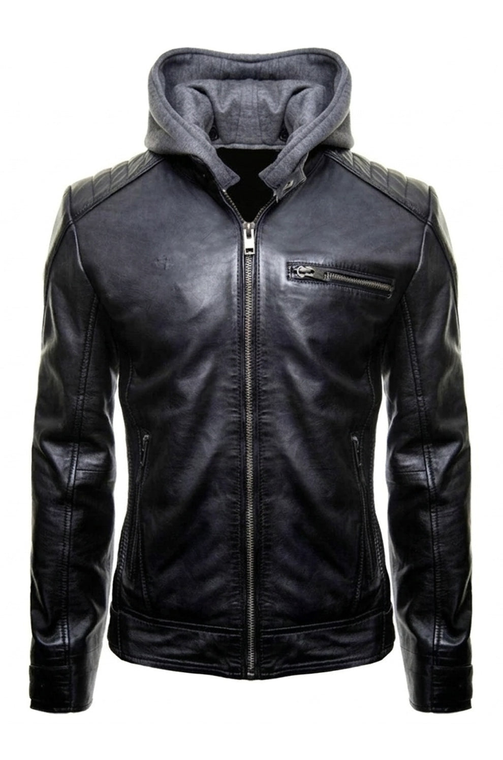 Men's Movies Jackets\MMJ13 The Dark Knight Hooded Gotham Outlaw Batman Justice League Leather Jacket For Men