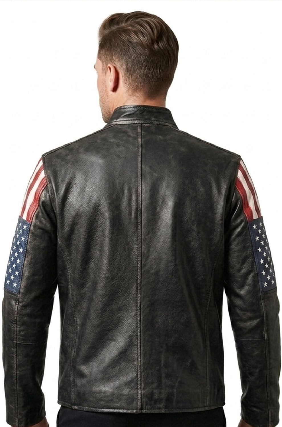 New Style 2019 Racer US Flag Men's Leather Jacket