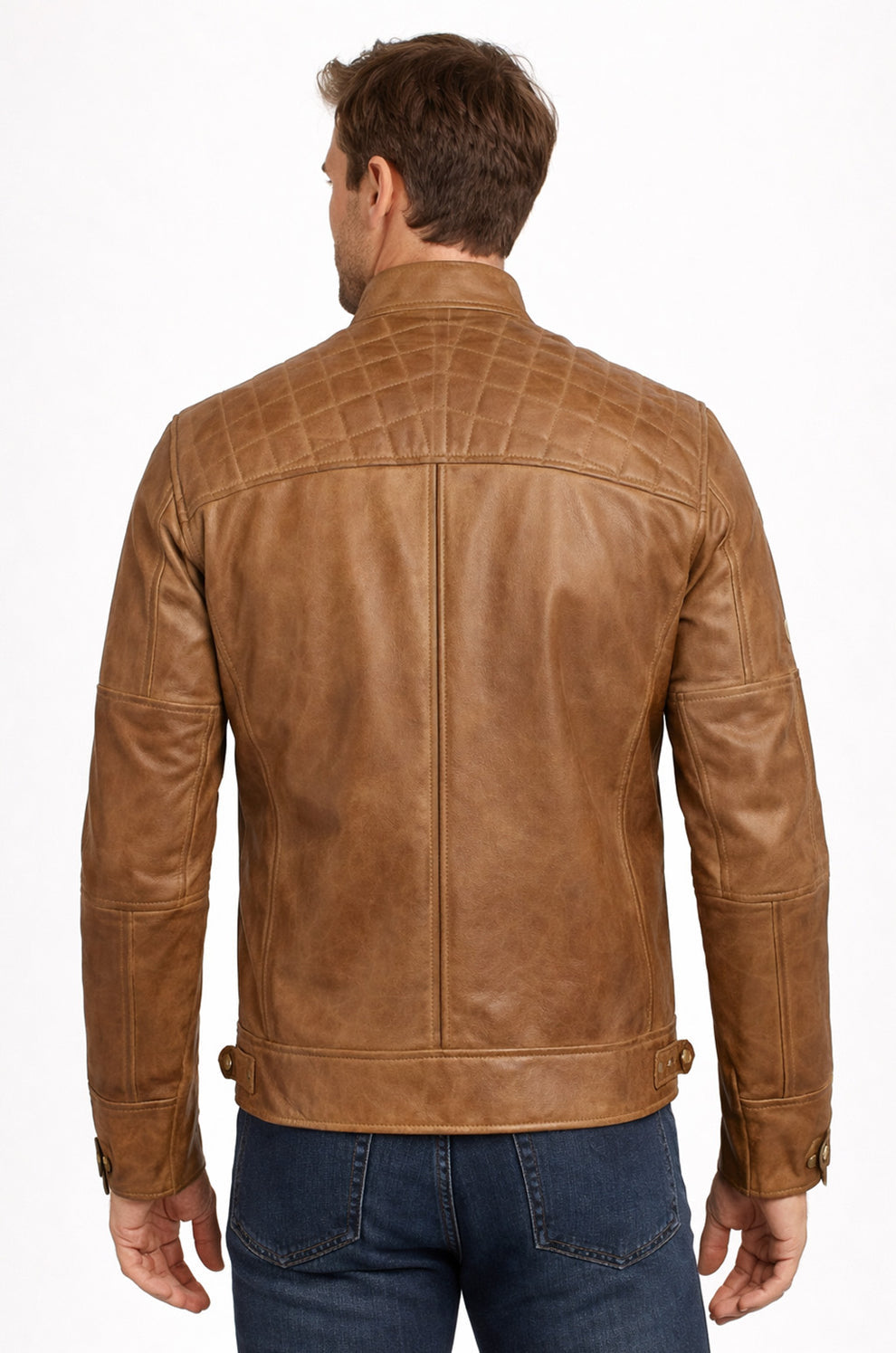 New Men Army Style Classic Motorcycle Biker Real Leather Genuine Jacket Brown