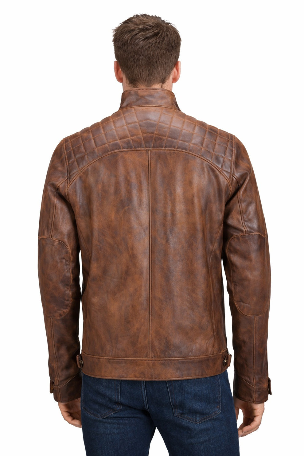 Men's Biker Quilted Brown Vintage Distressed Motorcycle Jacket