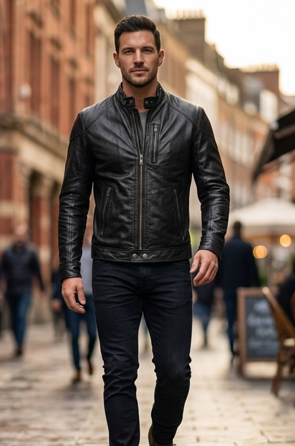Men's Motorcycle Wear Retro Moto Cafe Racer Hunt Black Jacket