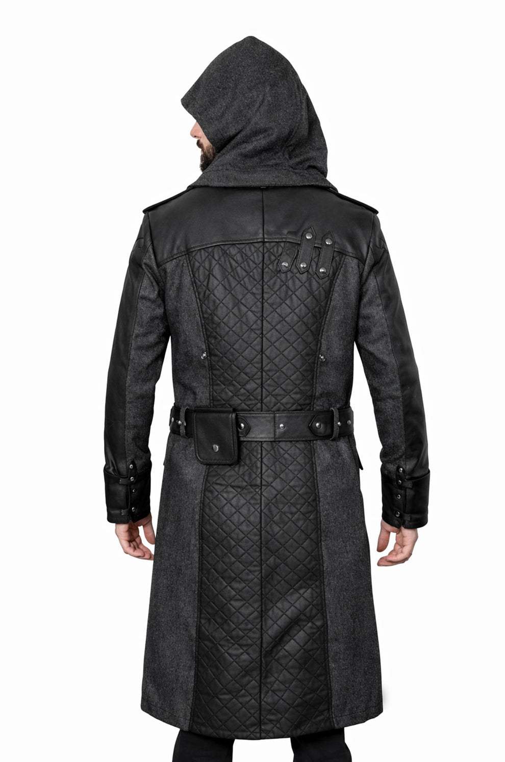 C003 Assassins Creed Syndicate Jacob Frye Men's Black Qualited Real Leather Coat