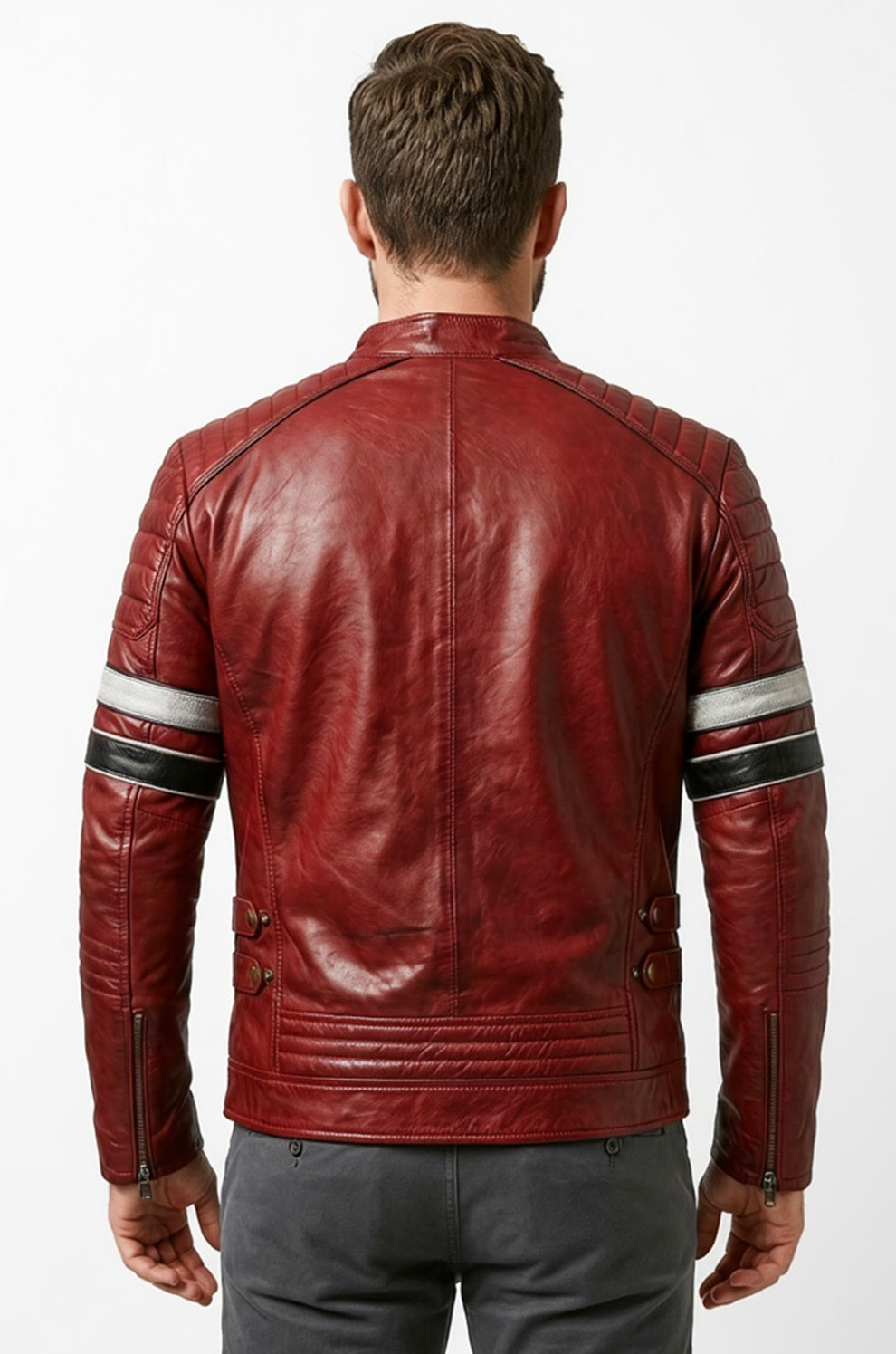 Red Bomber Biker Real Leather Men's Stylish Motorcycle Jacket