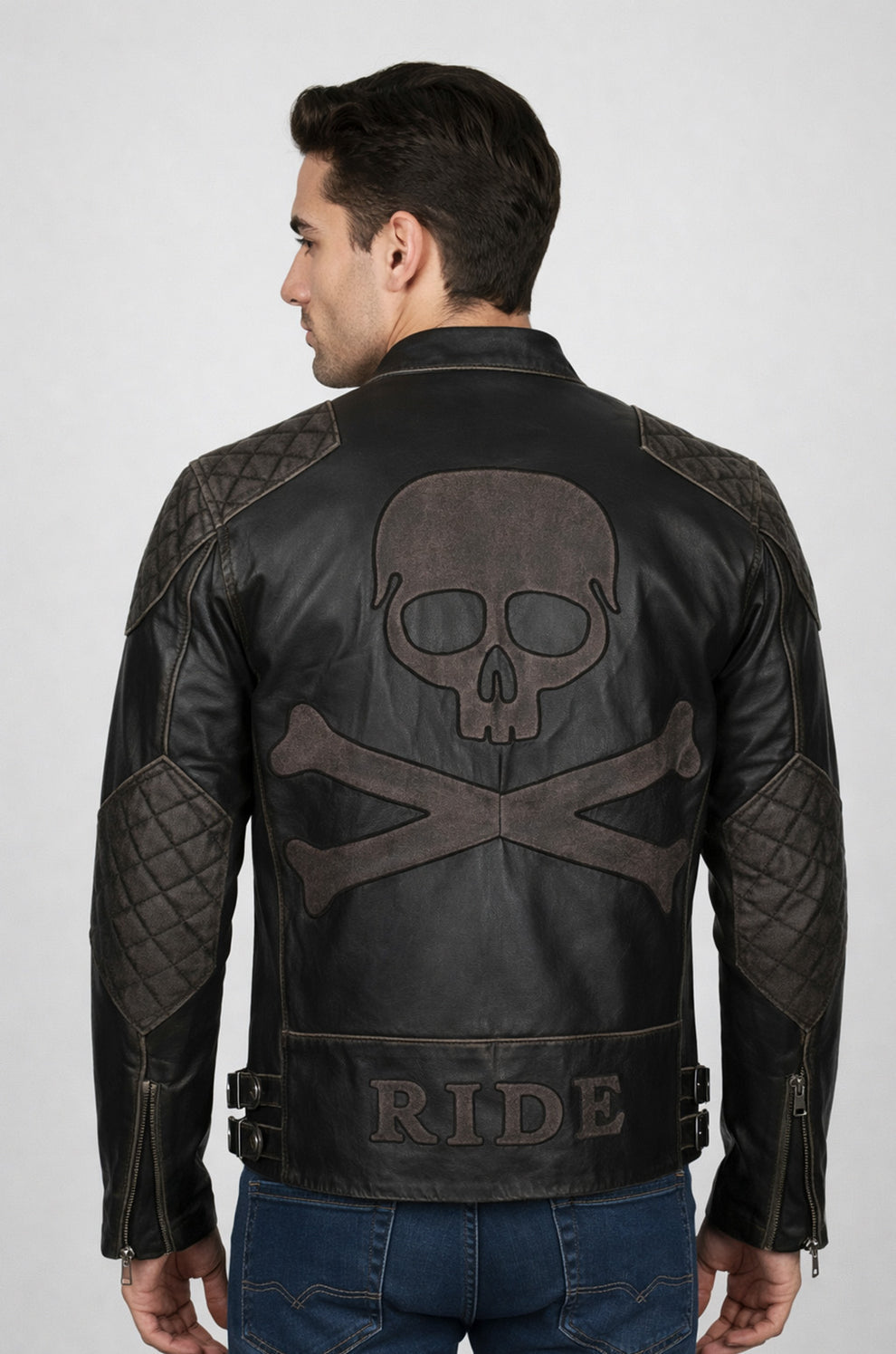 Motorcycle Fashion Skull Vintage Men's Brown Biker Wear Ride Jacket
