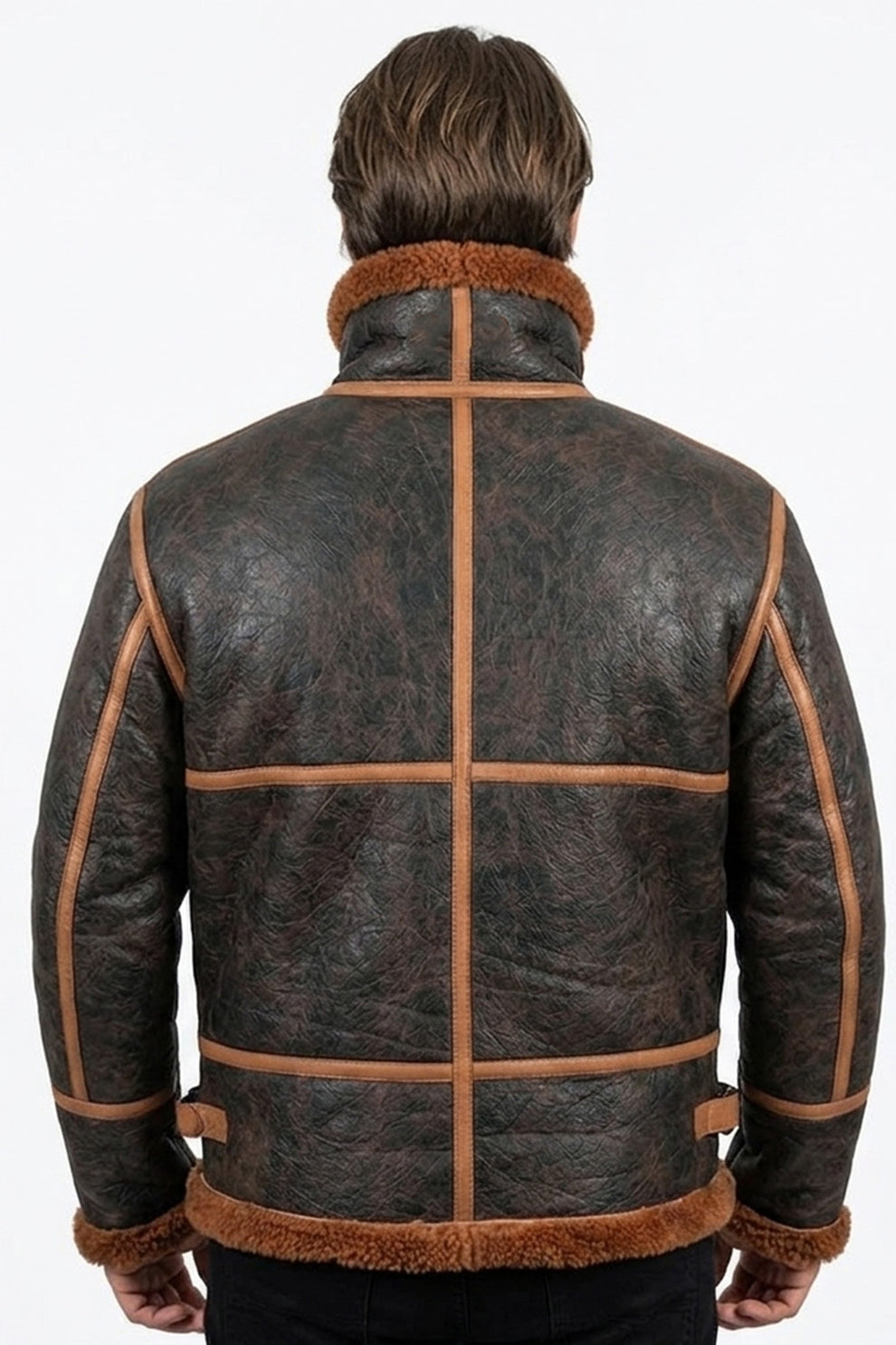 Aviator Jackets\B022 RAF Brown Shearling Winter Fashion Bomber Aviator Jacket