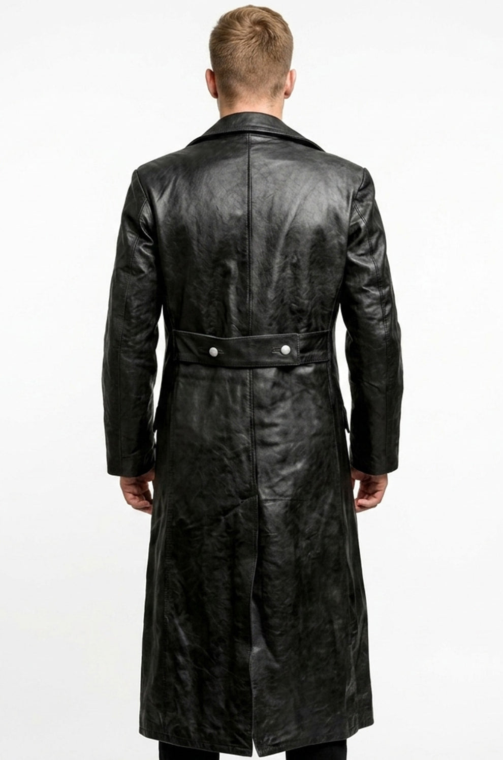 C004 Black German Army Classic Trench Genuine Jacket Real Leather Military Men's Fashion Coat