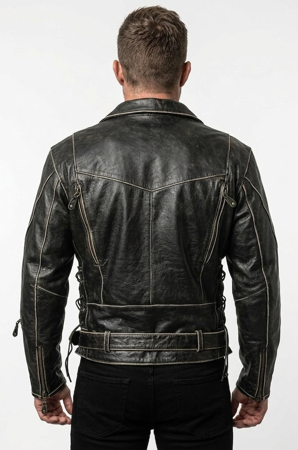 Men's Movies Jackets\MMJ14 Bike Wear Terminator Fashion Black Motorcycle Real Leather Jacket For Men