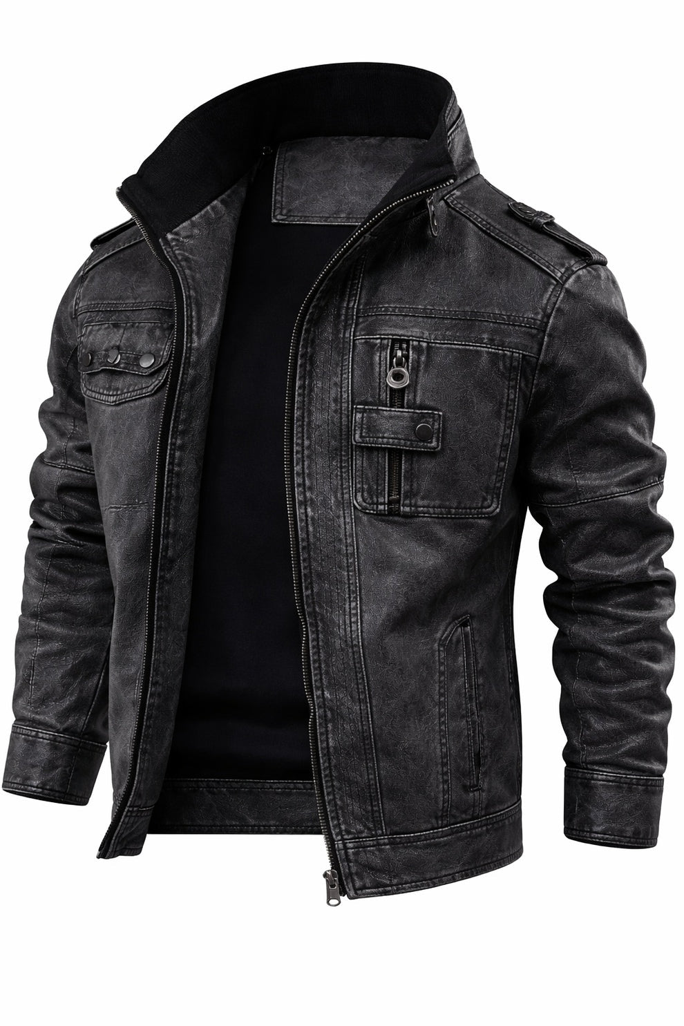 Aviator Jackets\Men Vintage Black Classic Distress Wax Motorcycle Real Leather Biker Jacket
