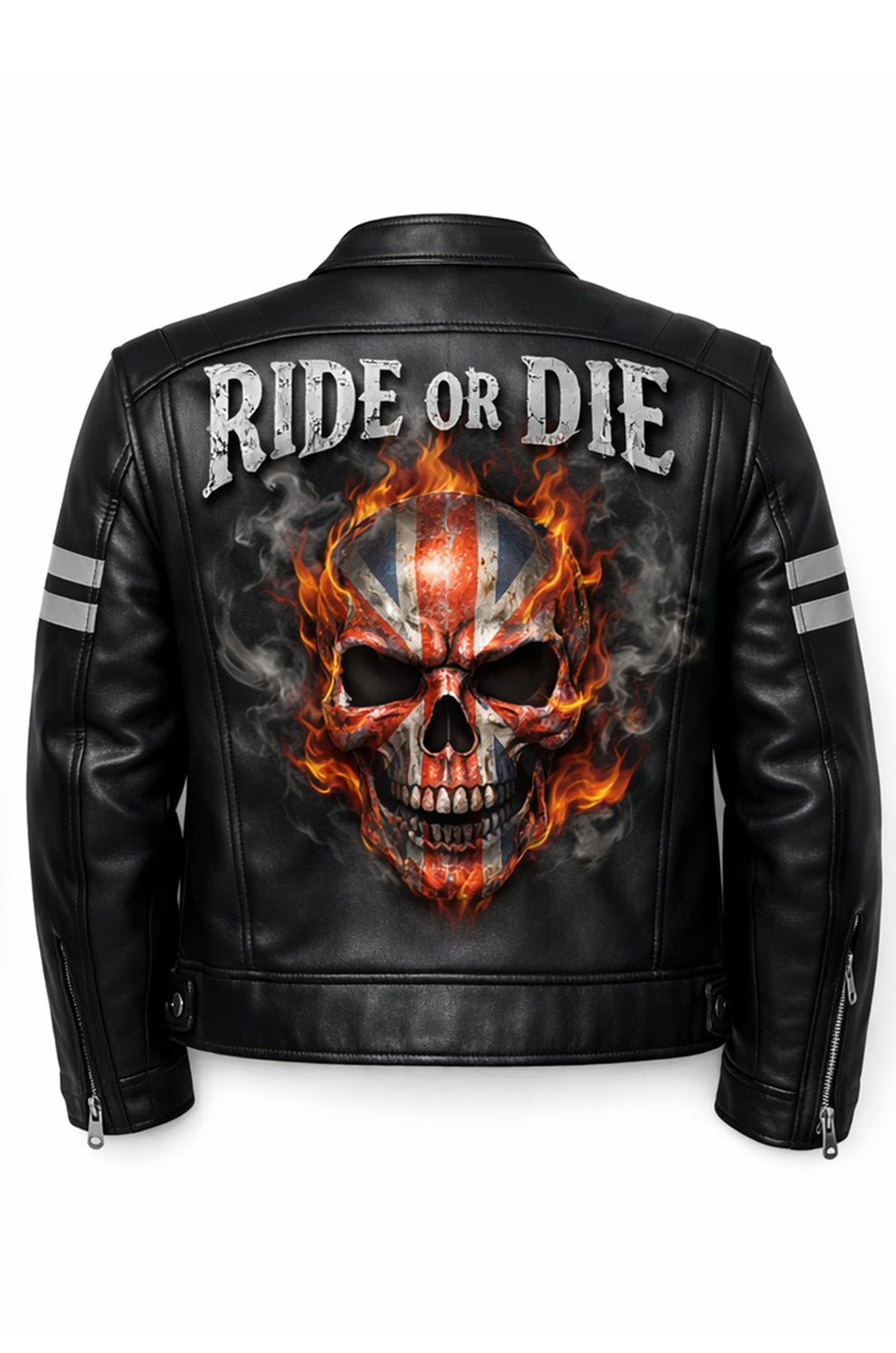 Men's Print Jackets\MP011 Ride or Die Union Jack Skull Leather Jacket - British Biker Edition