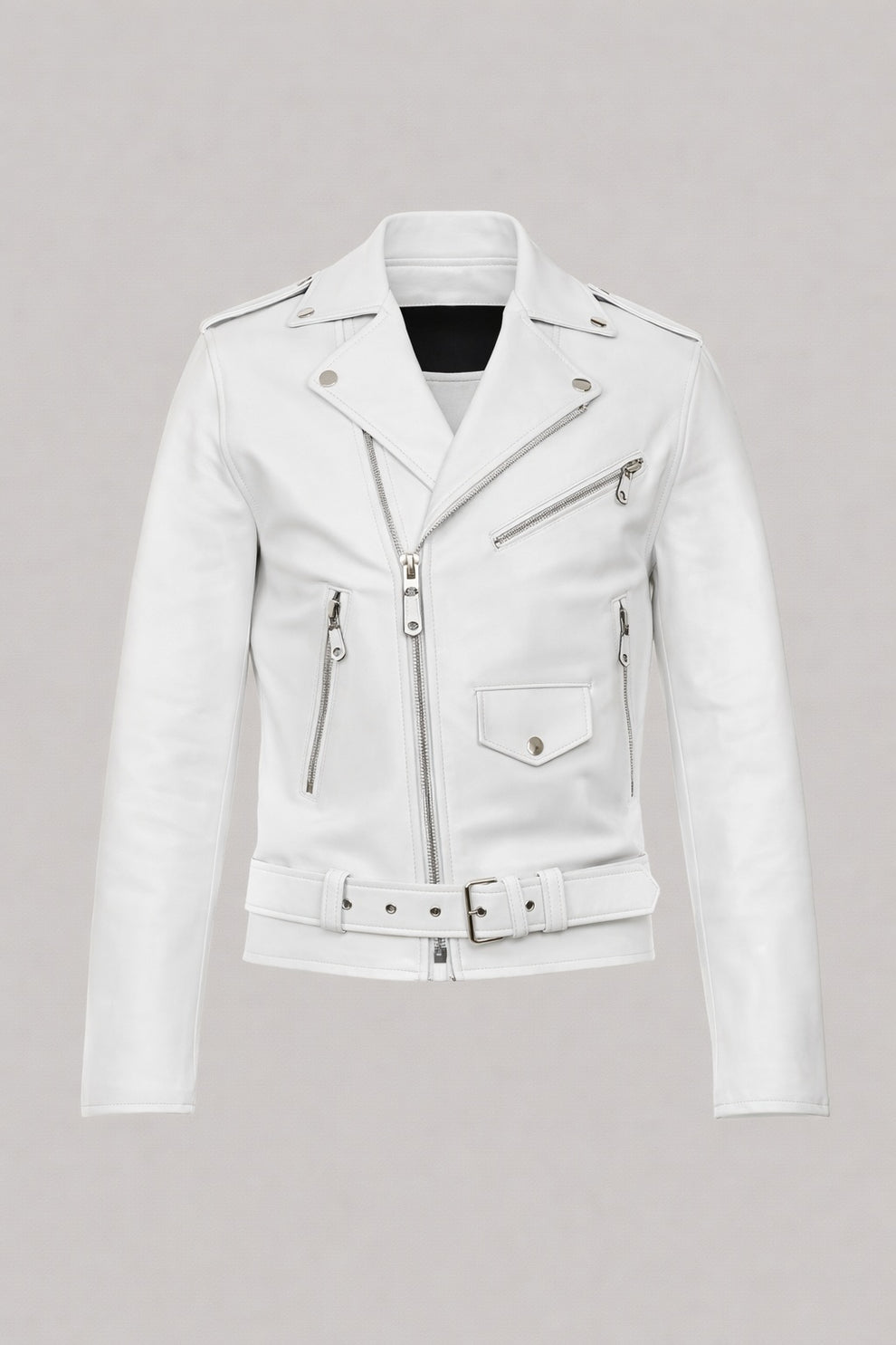 New Mens Real Classic Leather Cross Zipper Jacket