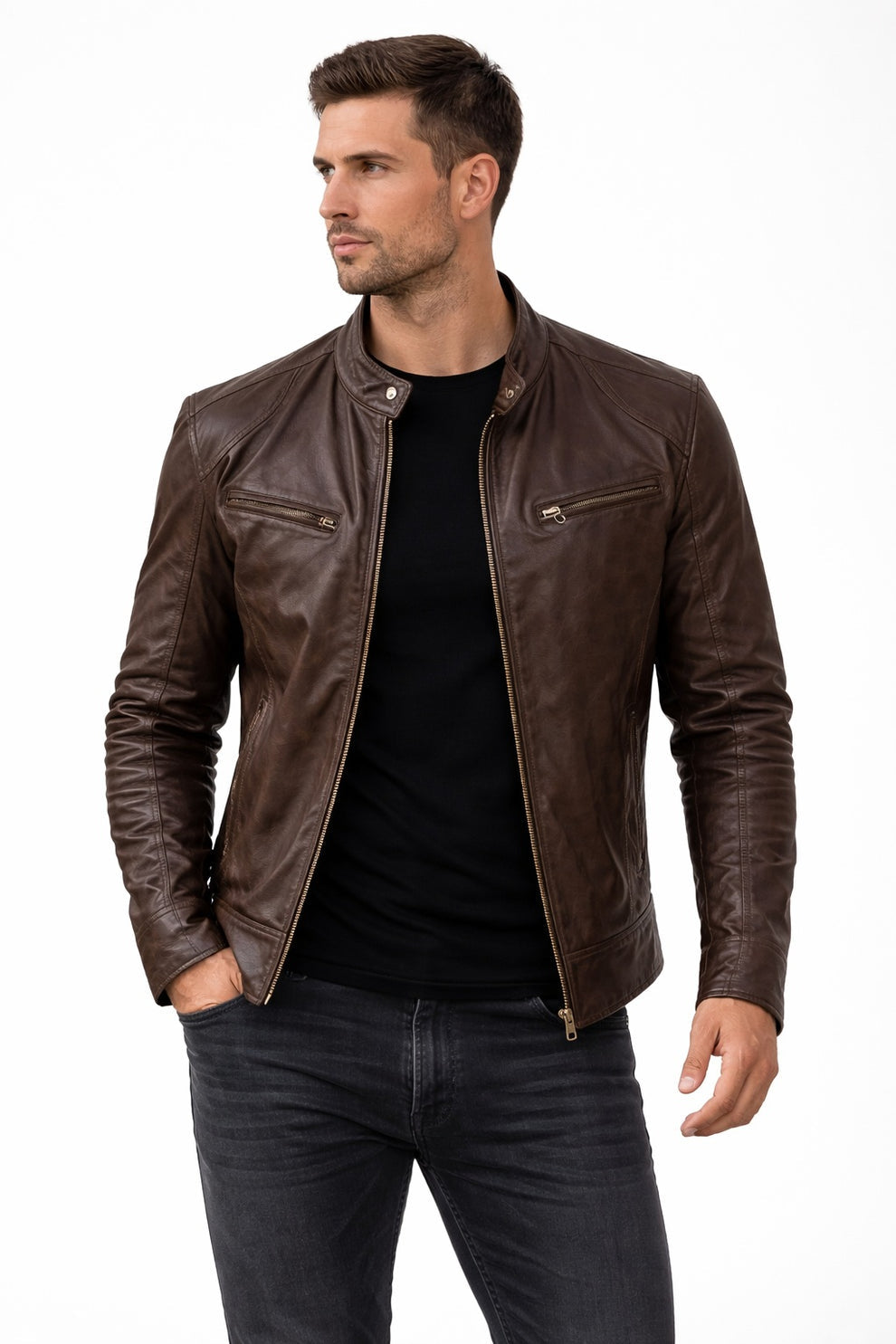 Vintage Cafe Racer Brown Men Retro Biker Stylish Jacket