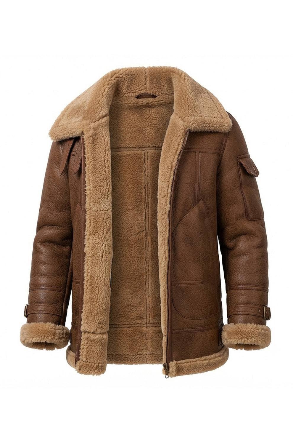 Aviator Jackets\B035 Men B3 Real Leather Aviator Bomber WW11 Shearling Jacket Black & Brown