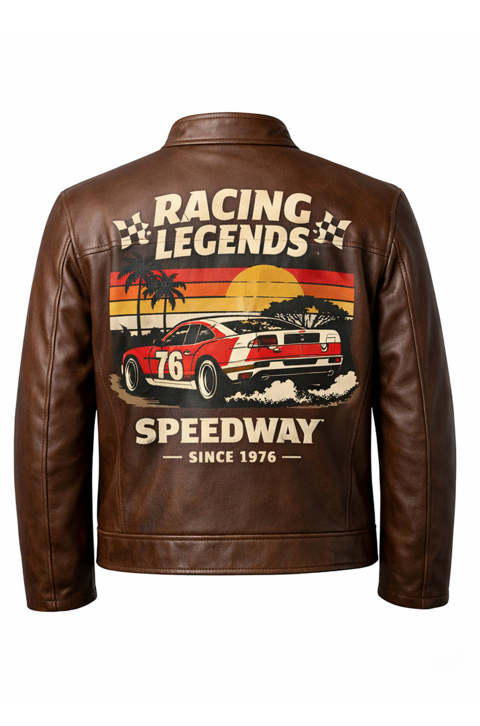 Men's Print Jackets\MP003 Racing Legends Speedway Vintage Leather Jacket - Retro Muscle Car Design
