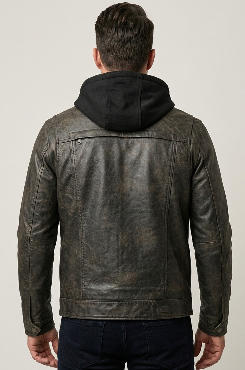 Biker Black Hood Motorcycle Coat Latest Men's Real Leather Jacket