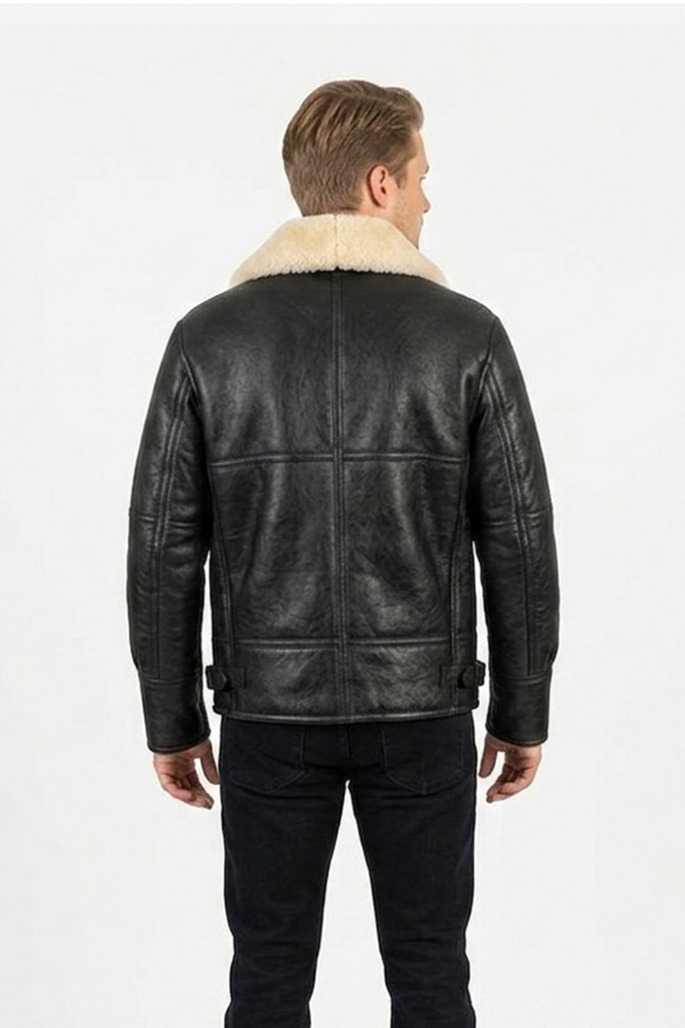 Aviator Jackets\B020 Men's RAF Flying Aviator Real Shearling Fur Bomber Black Winter Leather Jacket