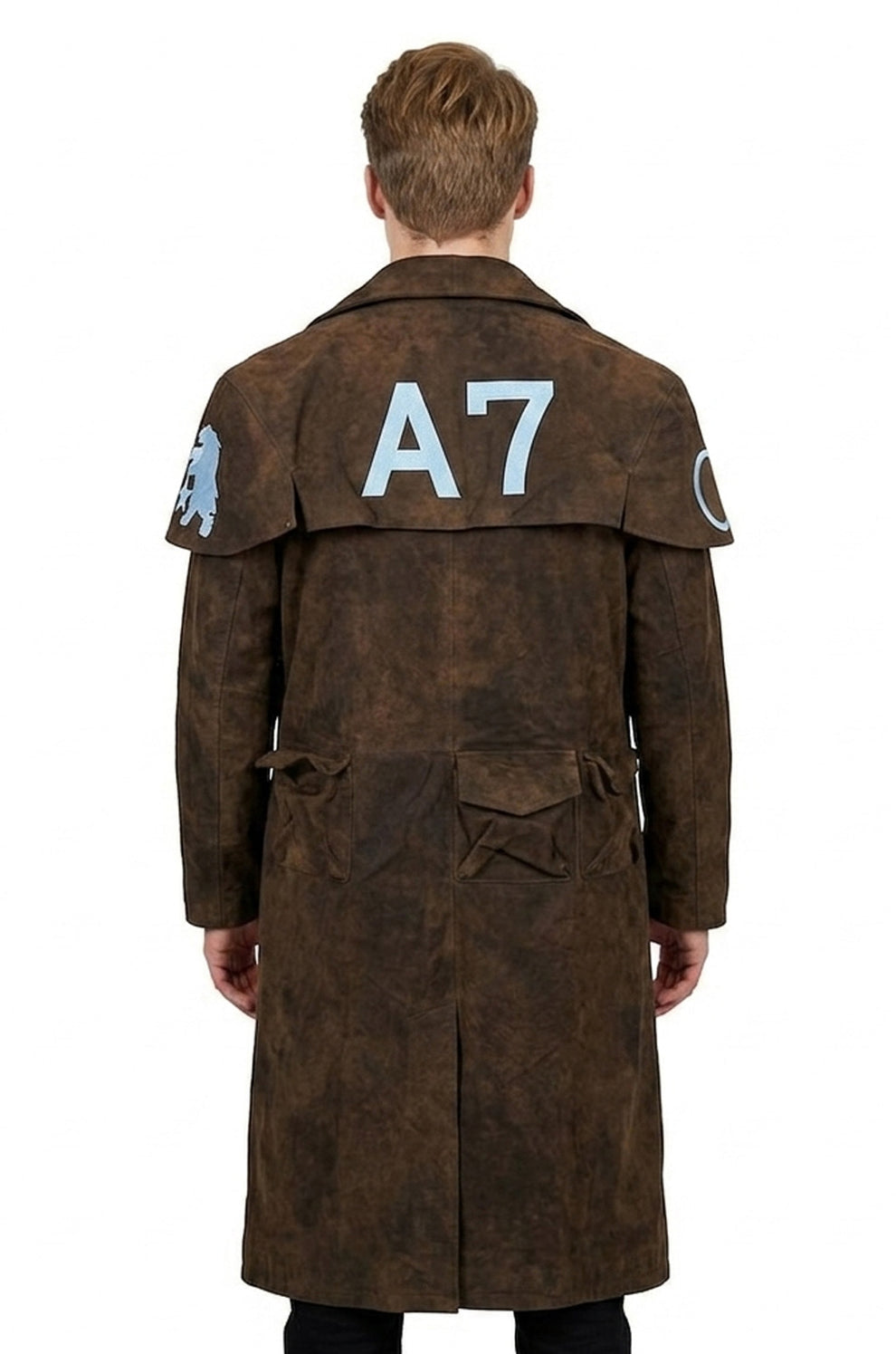 C014 A7 Vegas Ten Brown Genuine Suede Leather Real Jacket Trench Coat For Men Classic