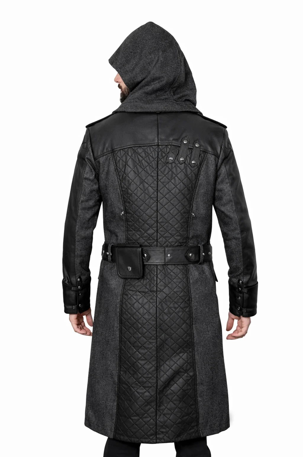 C019 Assassins Creed Men's Grey Syndicate Jacob Frye Trench Real Leather Wool Coat