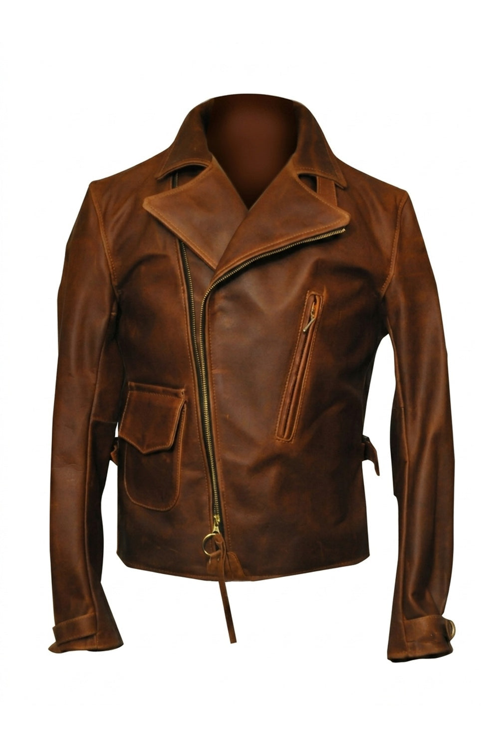 Men's Movies Jackets\MMJ15 Men's Captain America The First Avengers Distressed Brown Army Style Biker Jacket