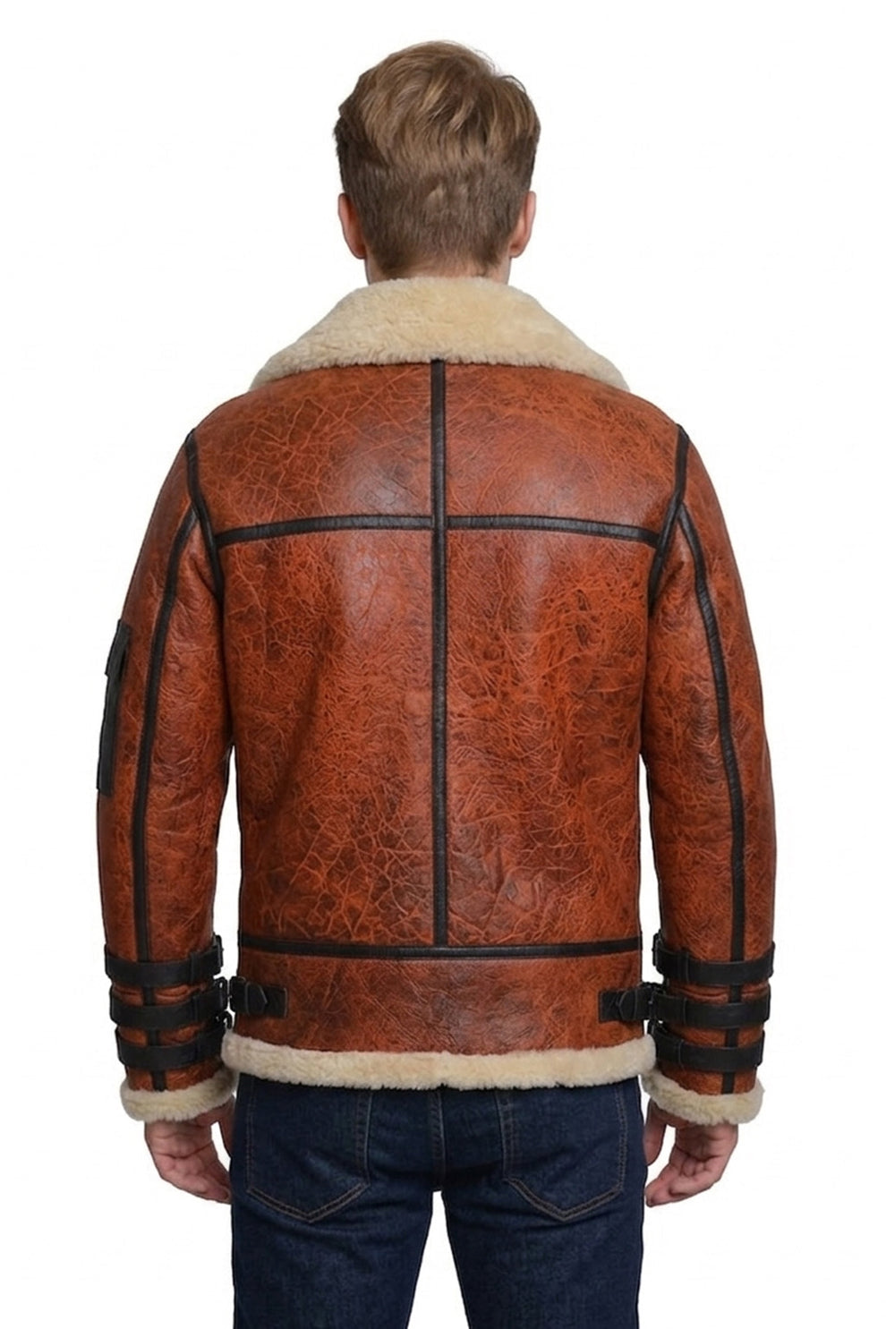 Aviator Jackets\B032 Men Aviator Real Leather Shearling Jacket Brown