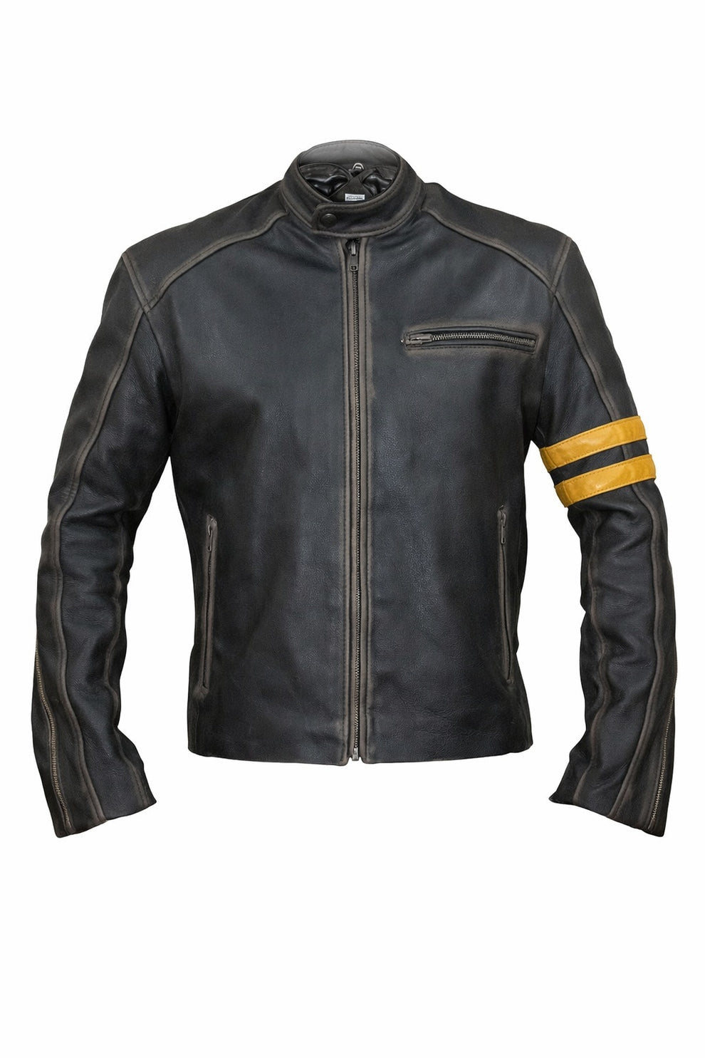 Biker Support Distressed Café Racer Men Black Retro Leather Jacket with protectors