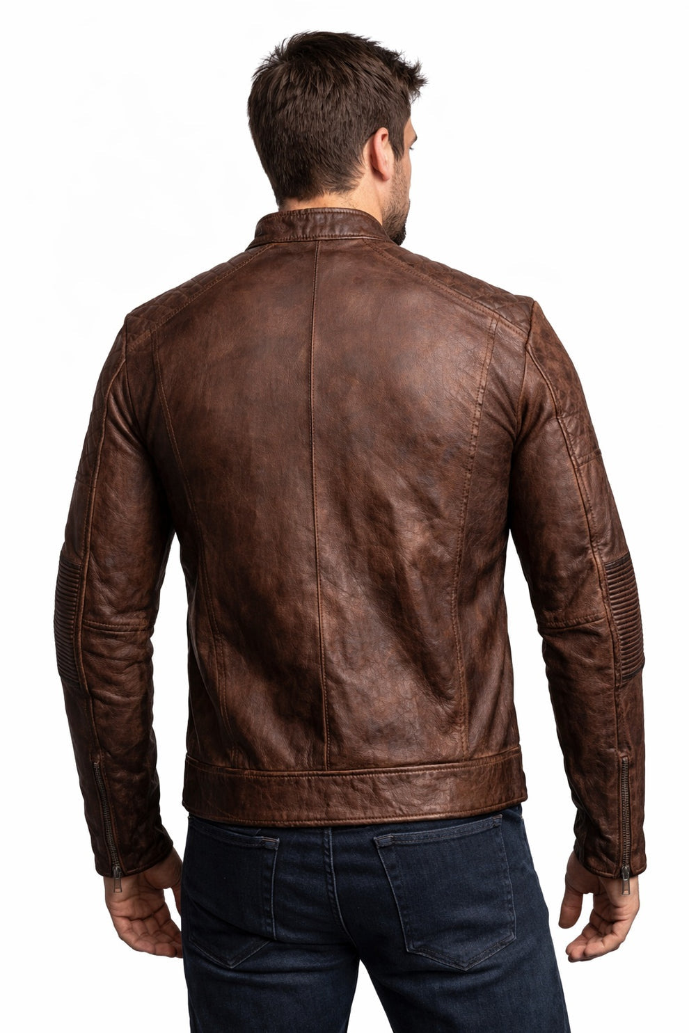 Cafe Racer Men's Vintage Style Retro Brown Distressed Jacket