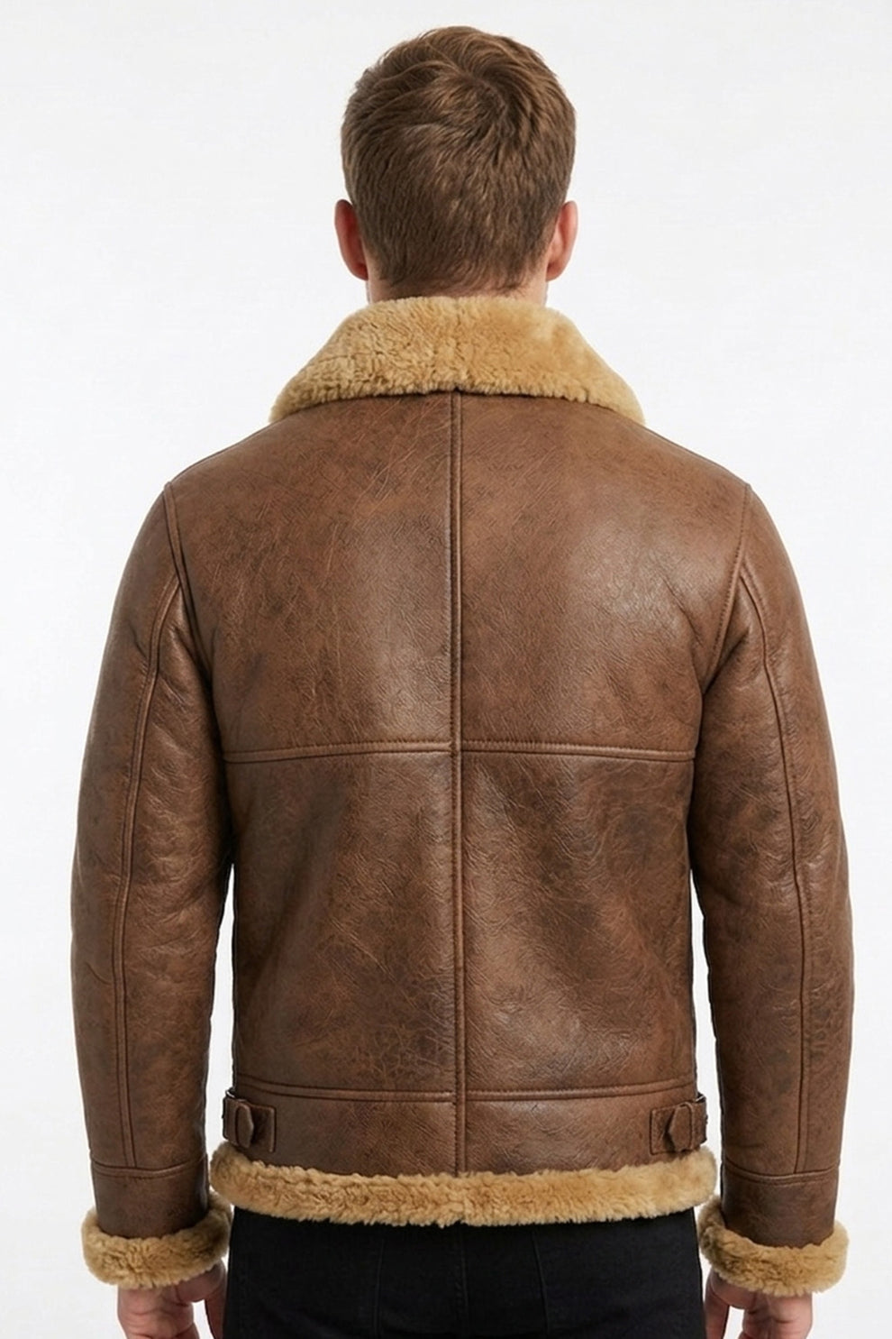 B002 RAF B3 Brown Shearling Fur Coat WWII Army Bomber Winter Ruff Buff Real Leather Jacket For Men