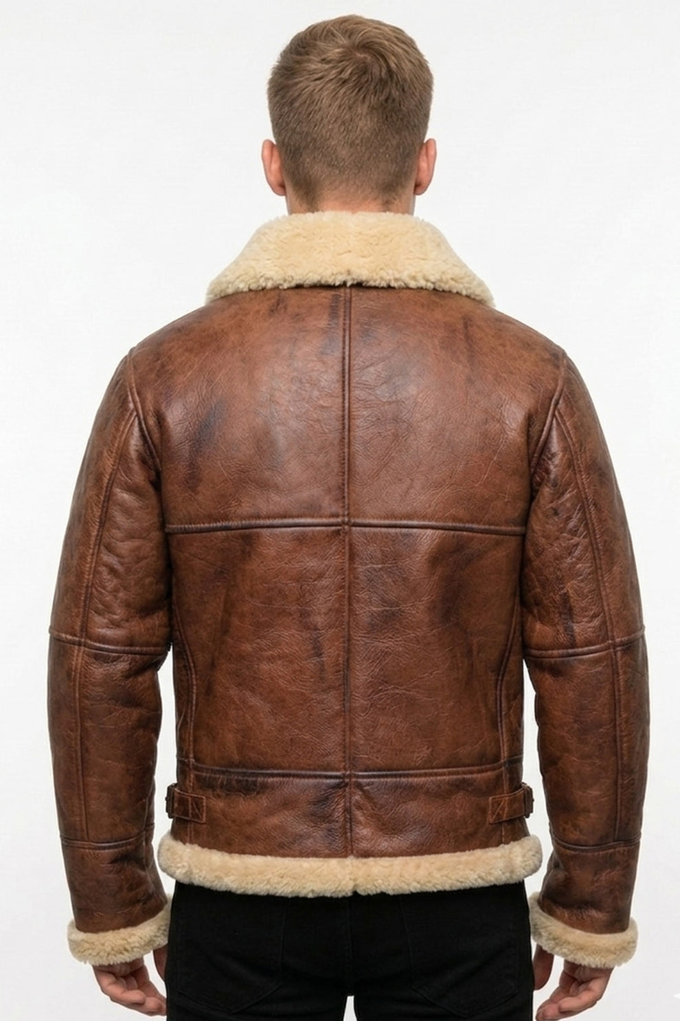 B003 B3 Brown Shearling Coat WWII Bomber Sheep Leather Aviator Jacket For Men's