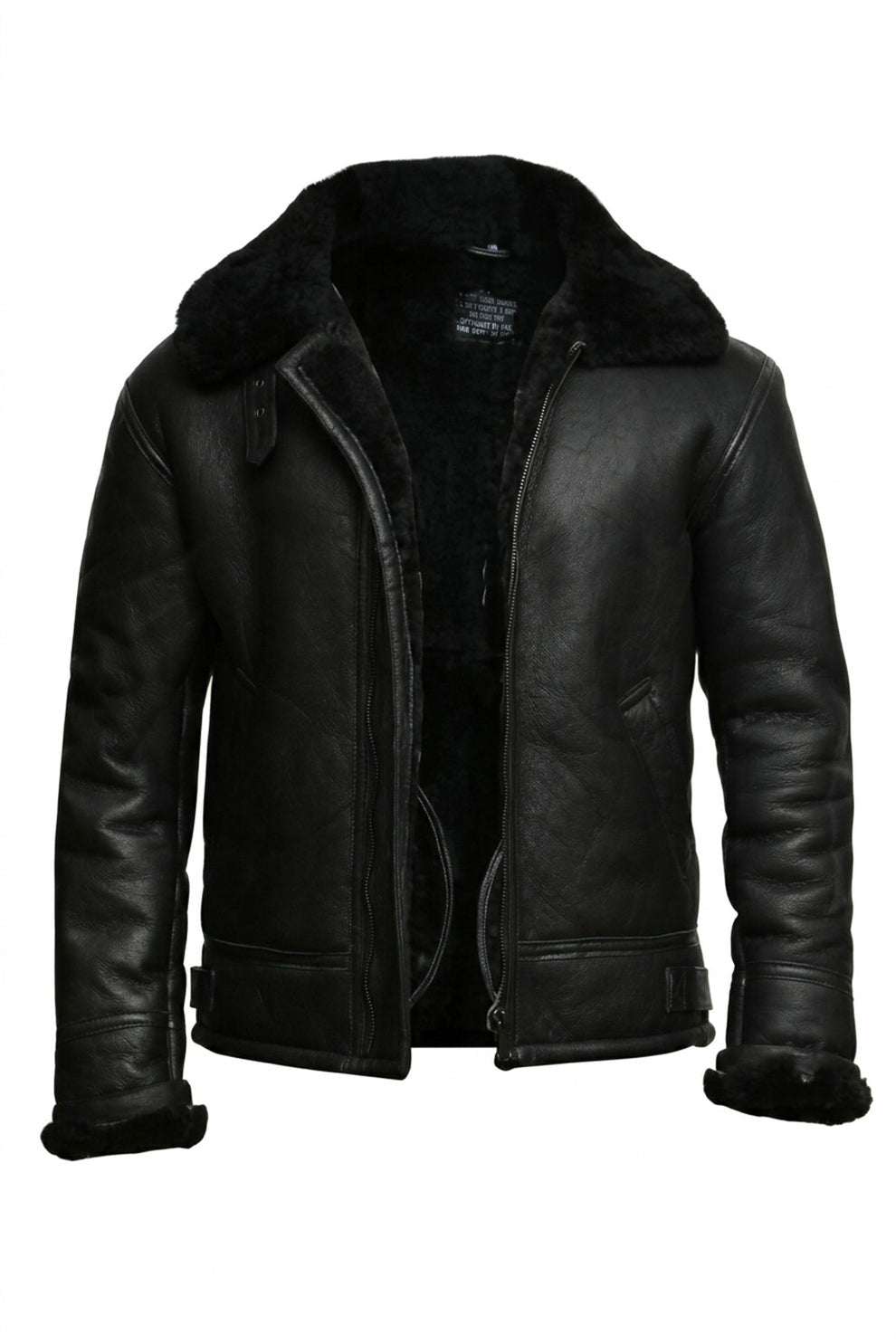 B004 B3 RAF Flying Aviator Real Fur Bomber Black Winter Genuine Leather Men's Jacket