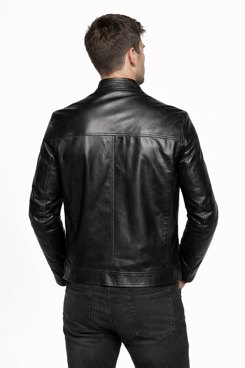 Cafe Racer Genuine Leather Men's Biker Jacket Black Motorcycle Coat