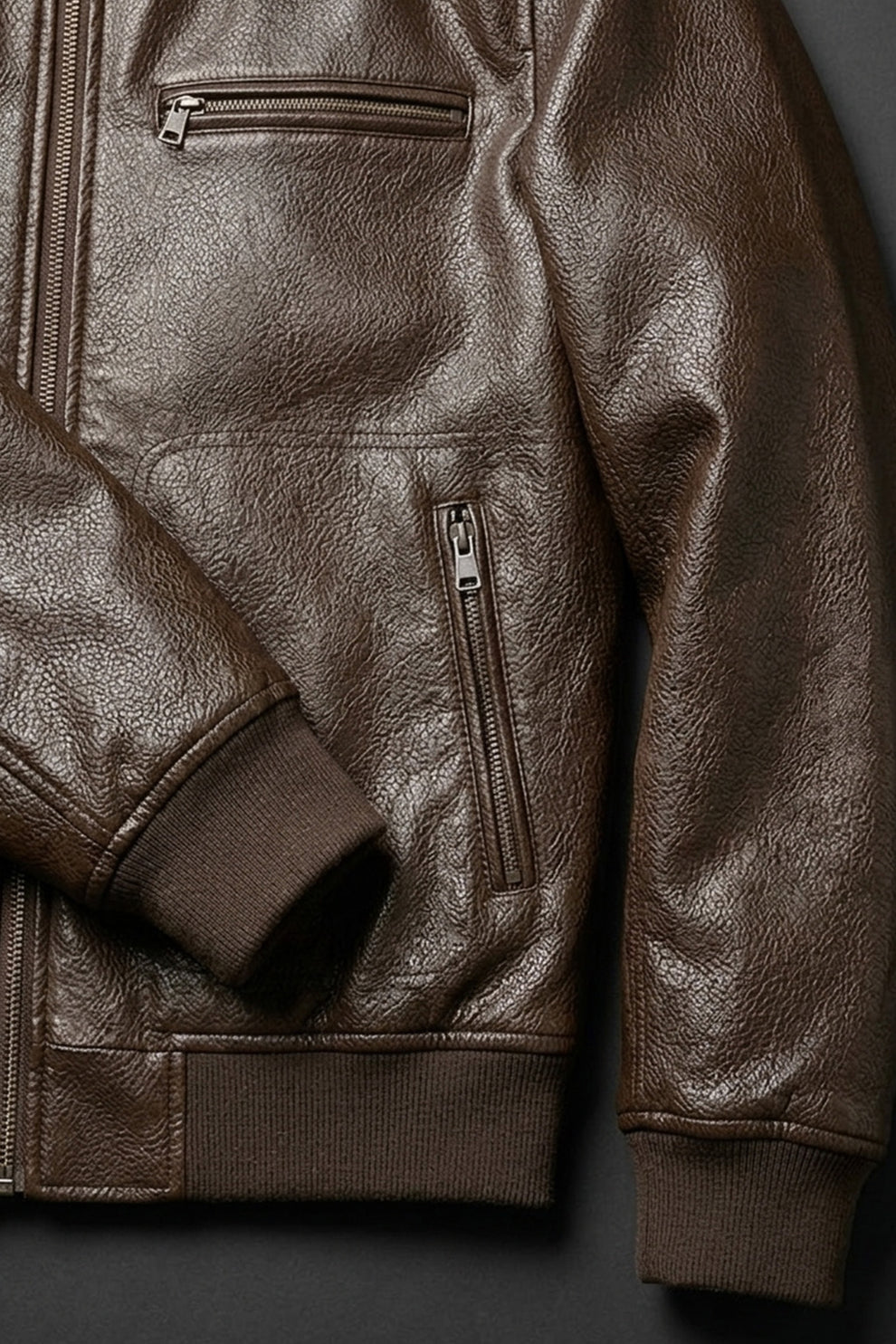 A001 Men Real Leather Brown Bomber Jacket