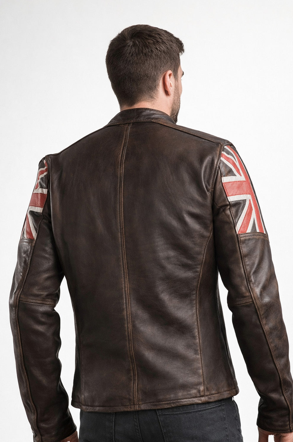 UK Flag Cafe Racer Stylish Brown Biker Vintage Men's Jacket