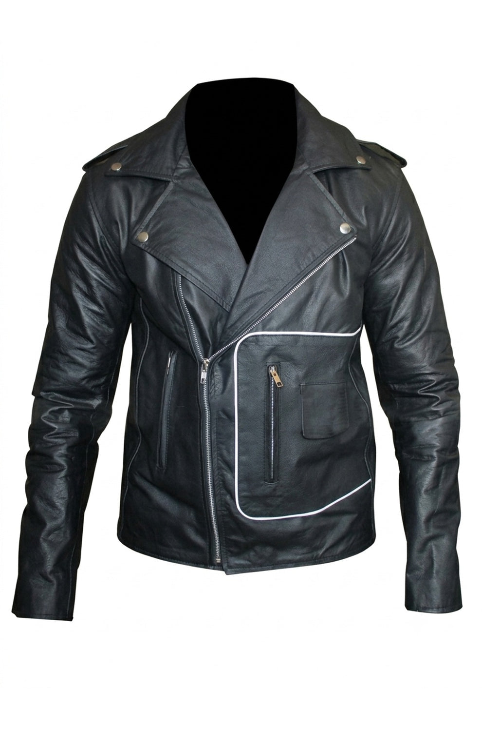 Men's Movies Jackets\MMJ19 Men's Grease 2 John Travolta T Birds Black Real Leather Biker Jacket