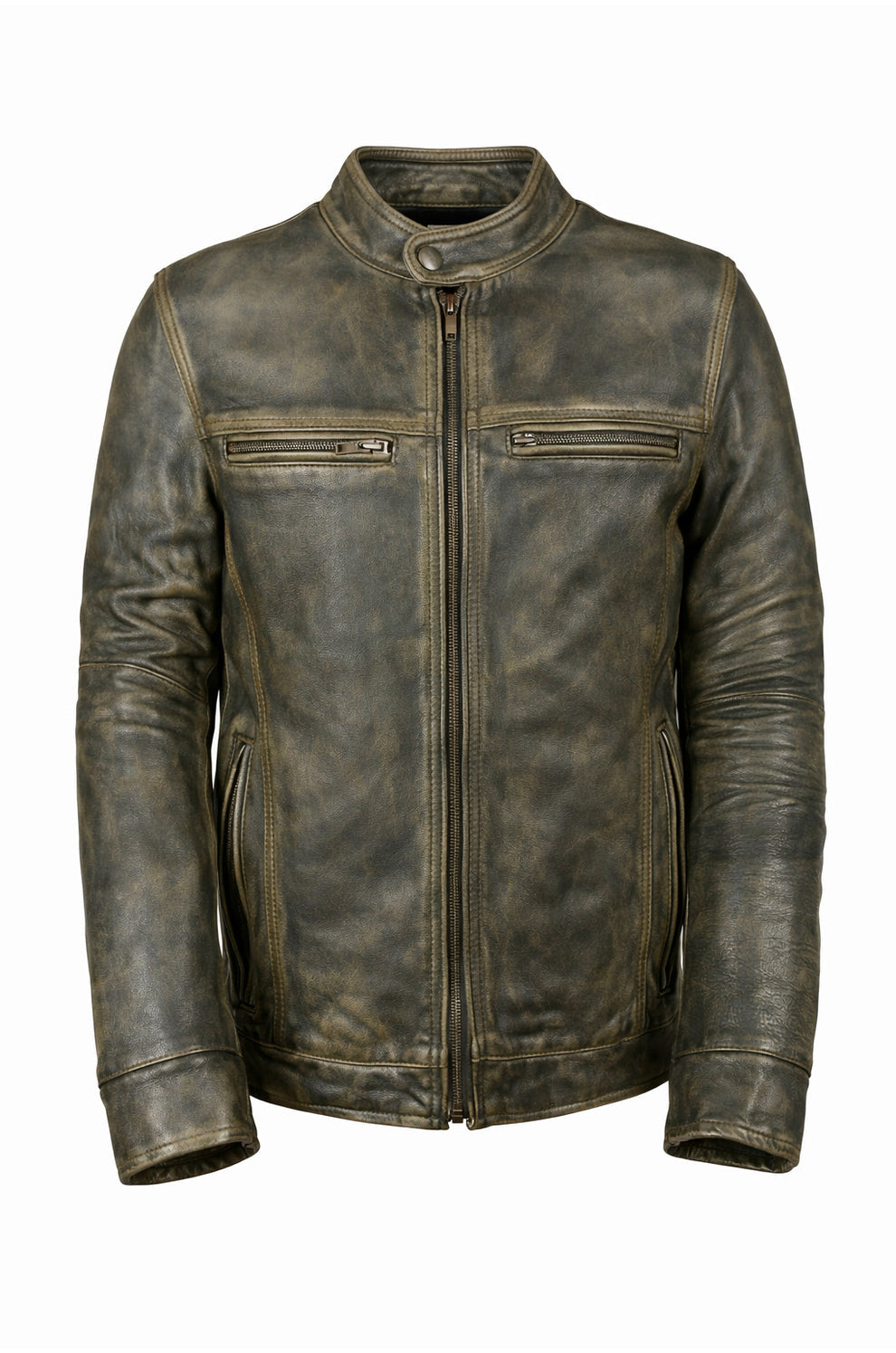 Vintage Style Motorcycle Distressed Wax Biker Racer Jacket