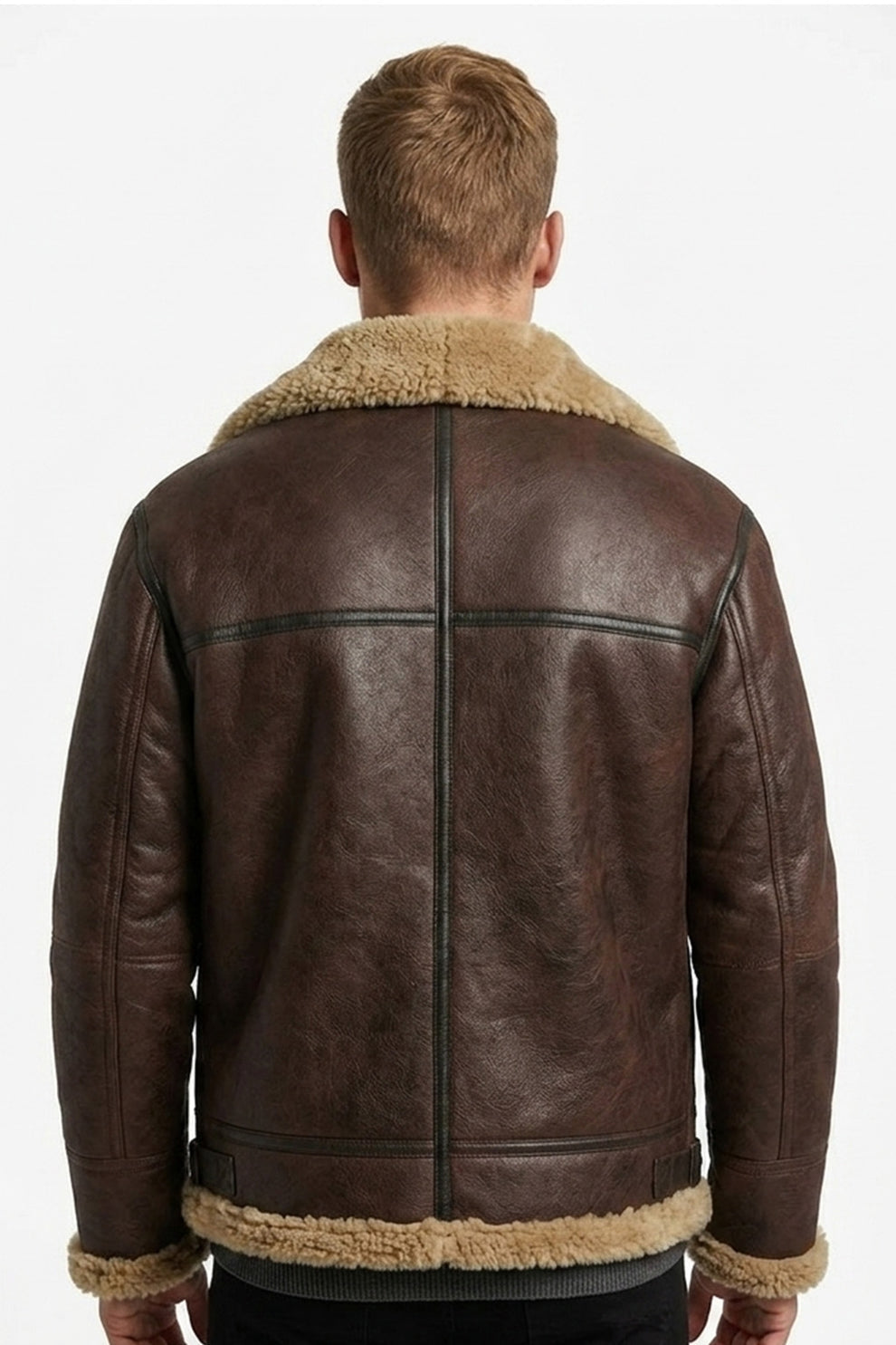 Aviator Jackets\B034 B3 Flight Bomber Brown Aviator Army Style Real Leather Jacket
