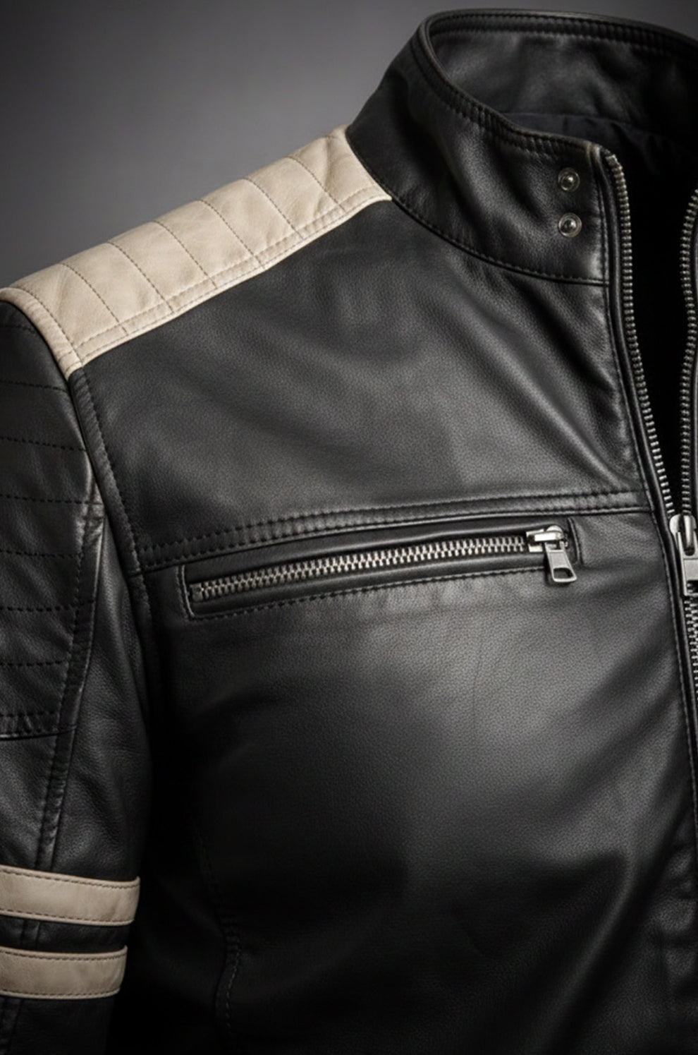 Cafe Racer Black Vintage Retro 1 Men's White Stripe Jacket