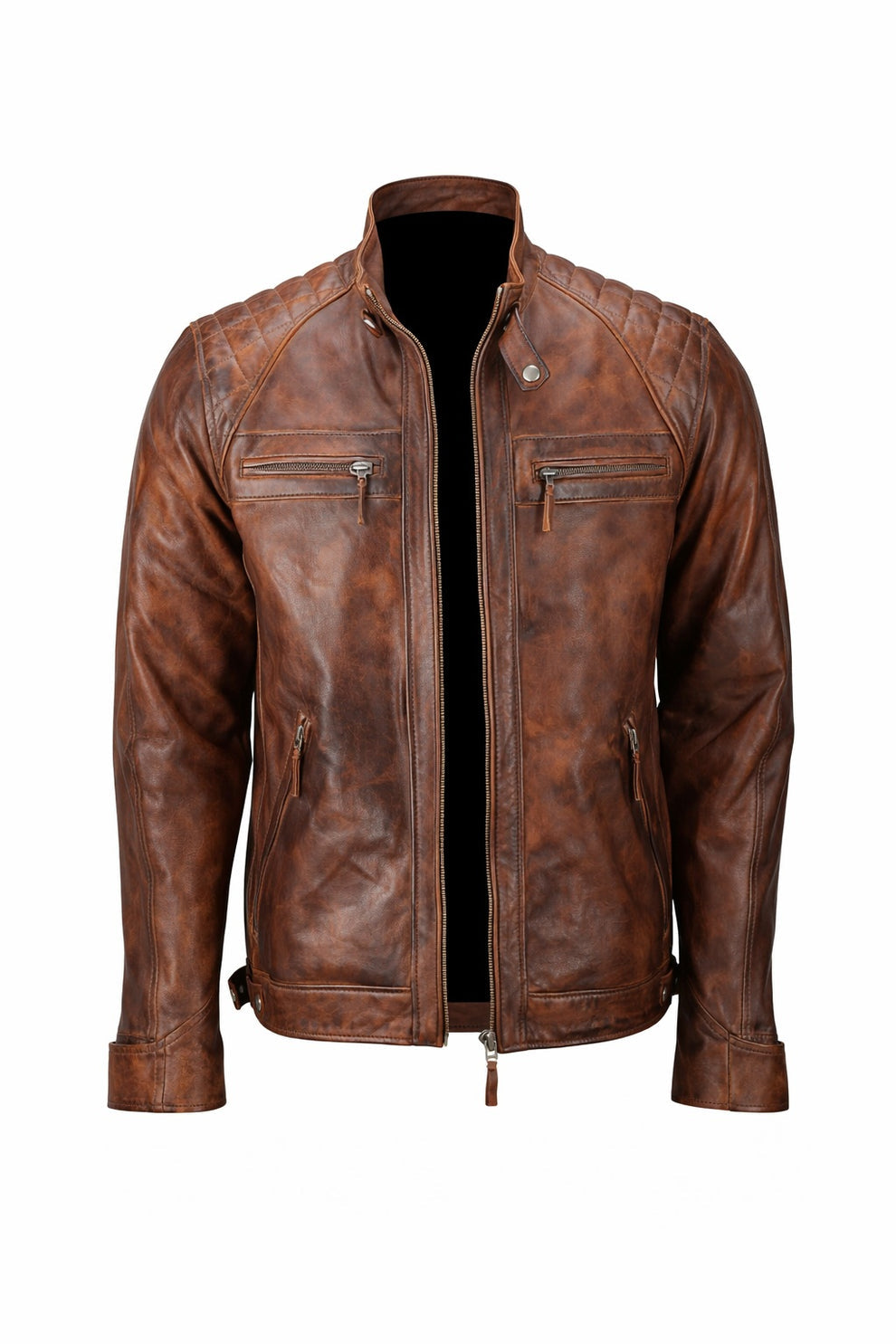 Men's Biker Quilted Brown Vintage Distressed Motorcycle Jacket