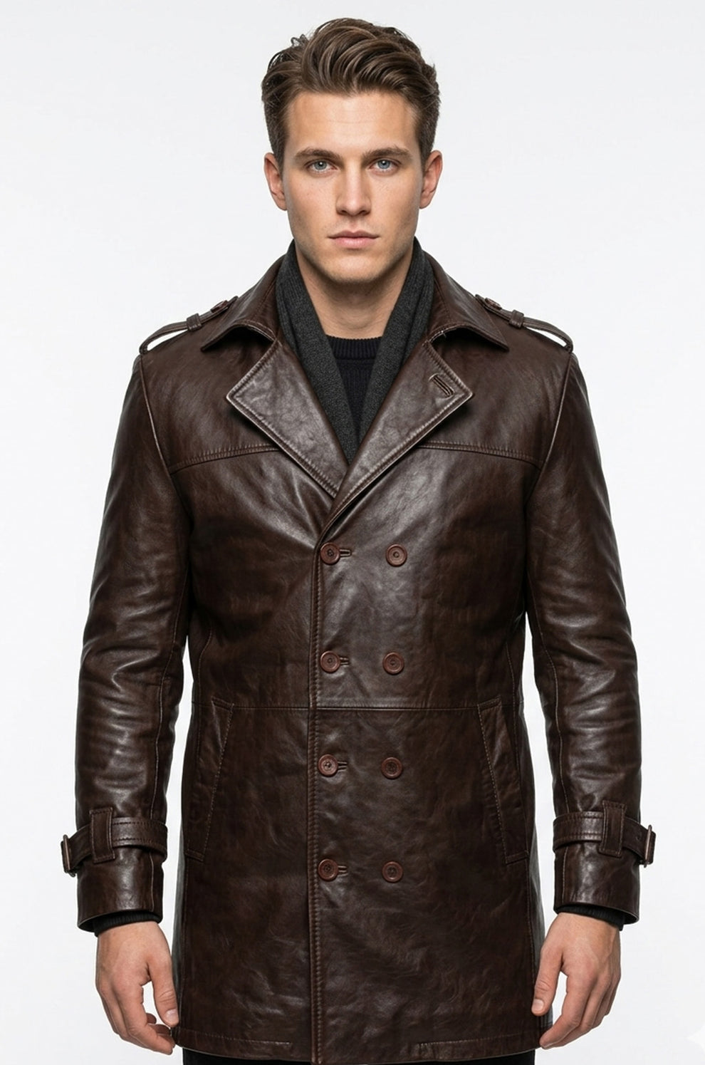 c002 Bay Watchmen Rorschach Fashion Trench Brown Jacket Genuine Leather Coat For Men