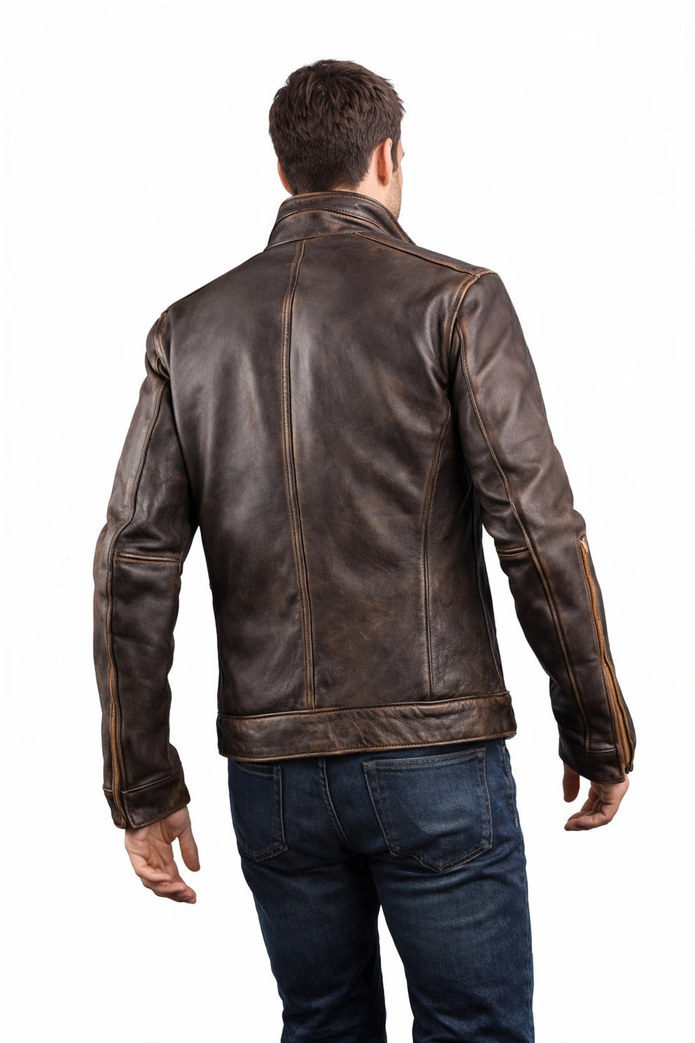 Cafe Racer Stylish Distressed Brown Biker Vintage Real Leather Men's Jacket