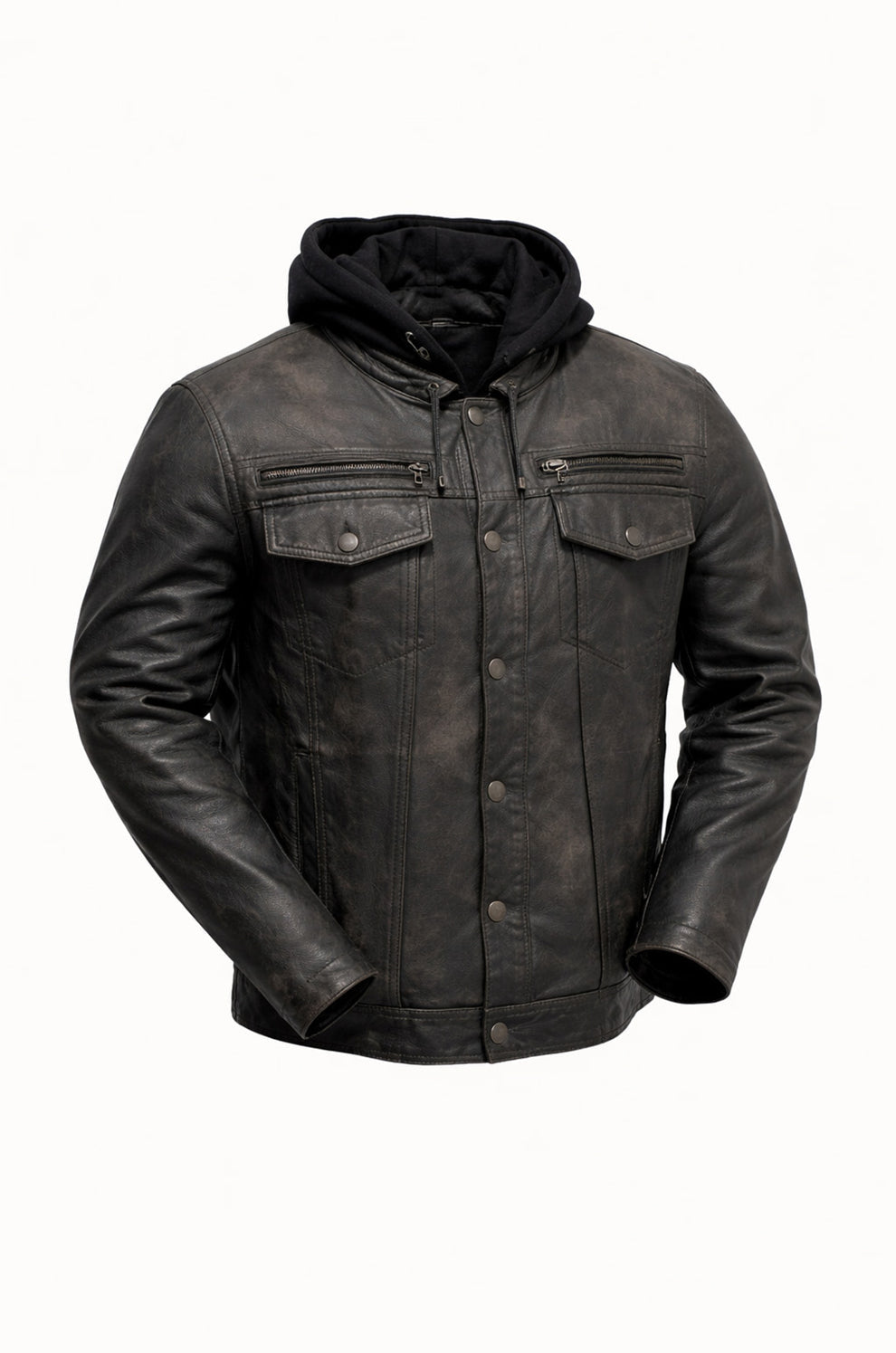 Biker Black Hood Motorcycle Coat Latest Men's Real Leather Jacket