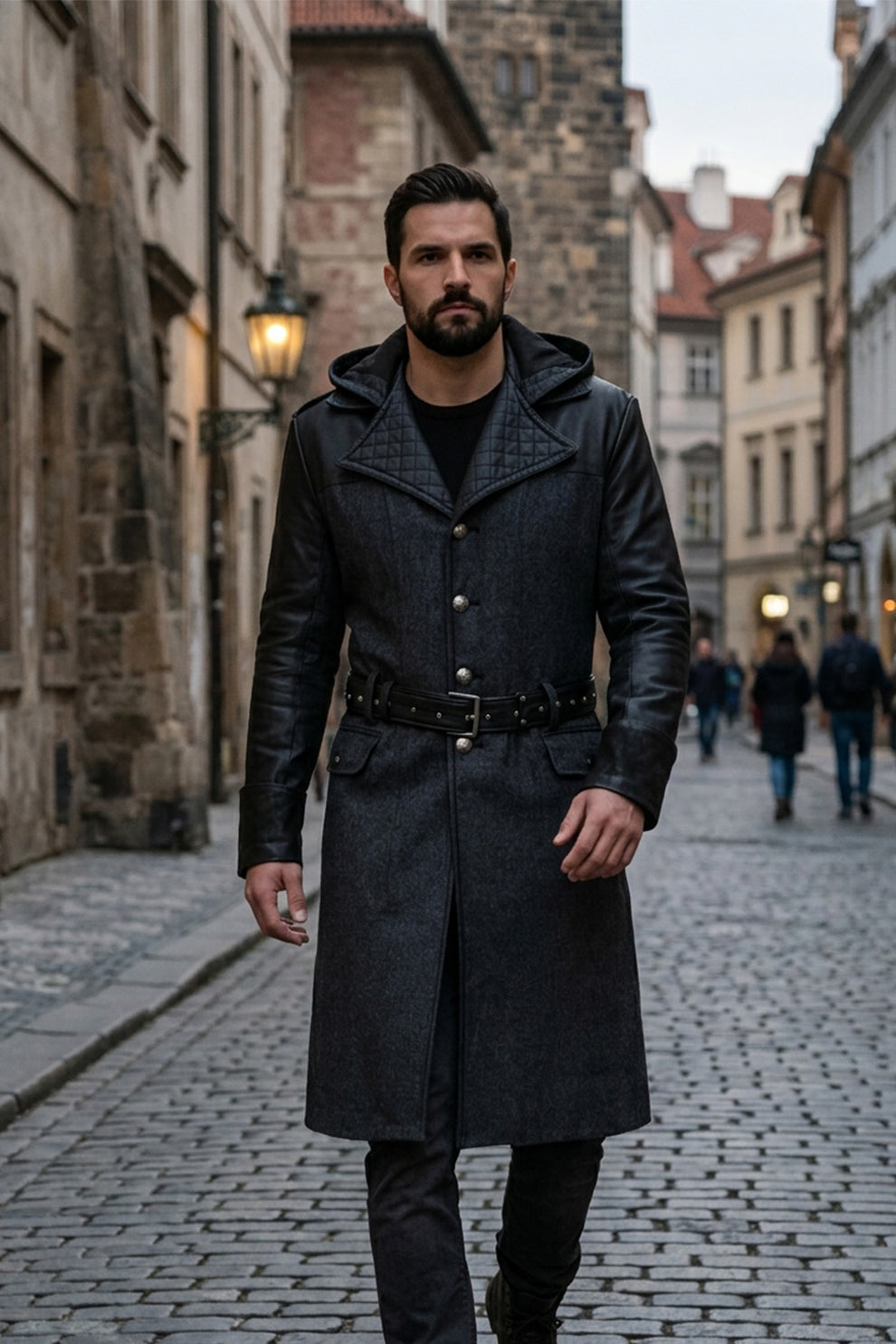 C003 Assassins Creed Syndicate Jacob Frye Men's Black Qualited Real Leather Coat