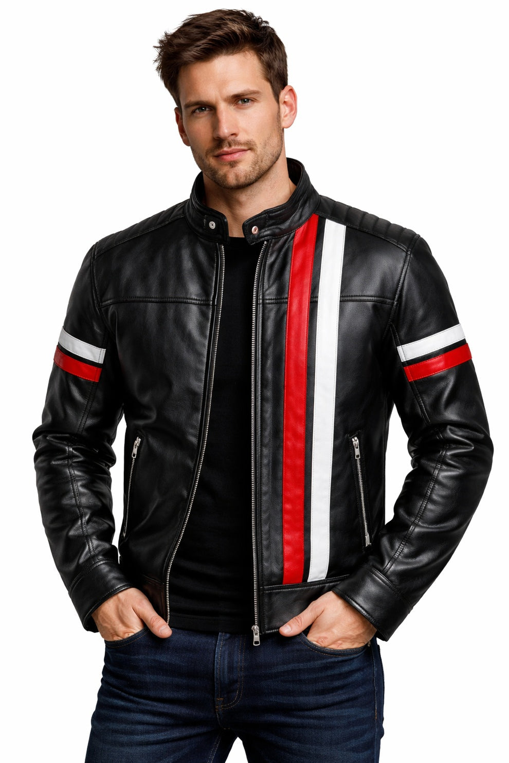 Men's Print Jackets\MP006 Full Speed Supercar Racing Leather Jacket - Modern Street Racer Design