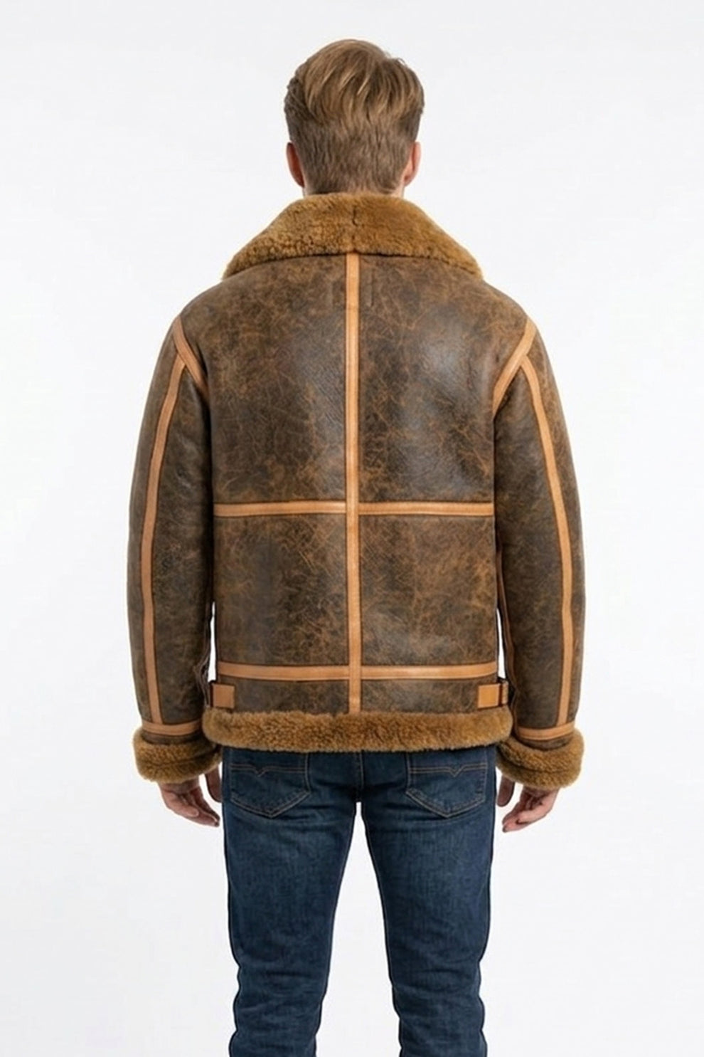 Aviator Jackets\B015 RAF Copper Brown Shearling Winter Fashion Bomber Real Aviator Jacket