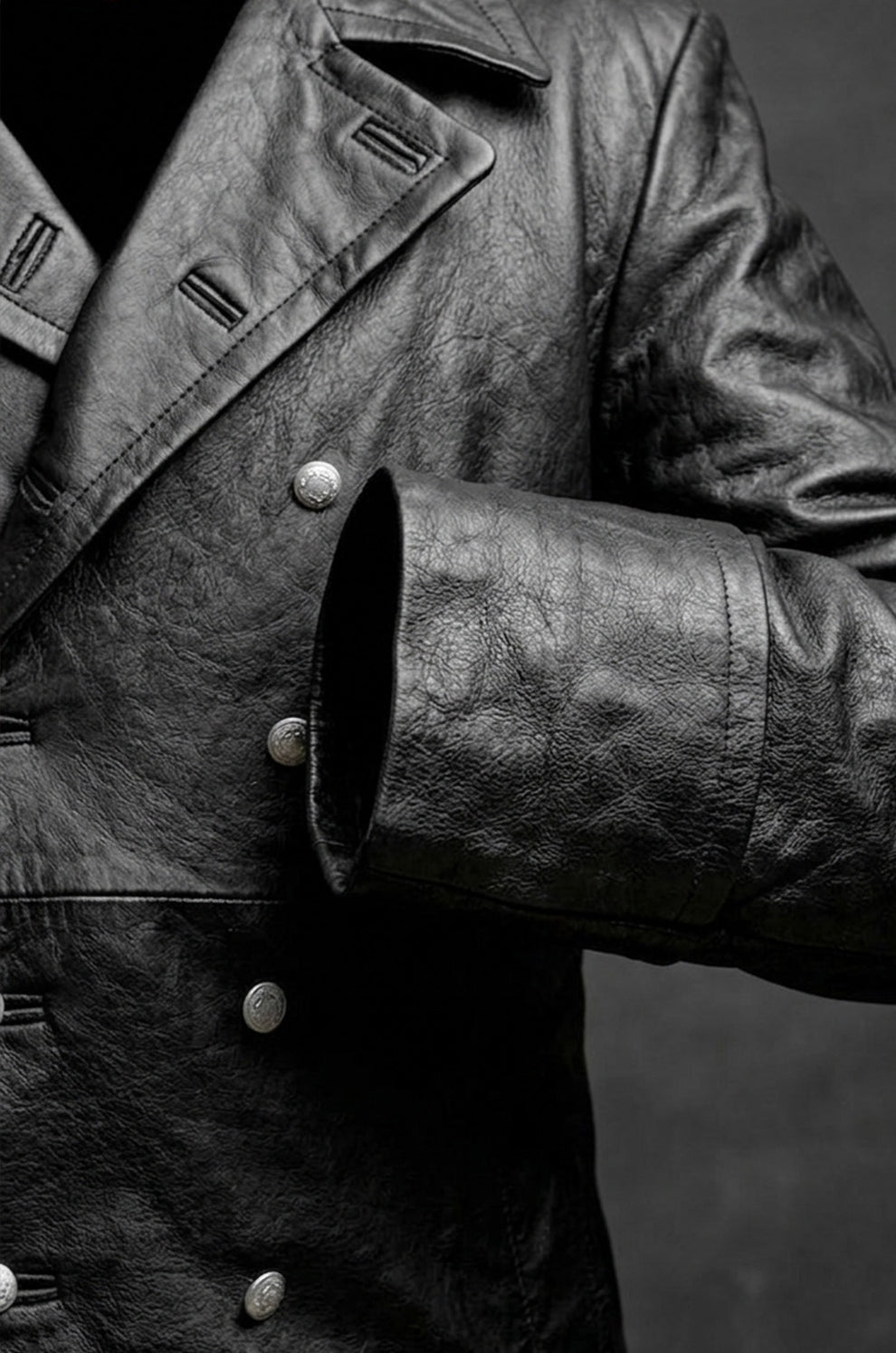 C004 Black German Army Classic Trench Genuine Jacket Real Leather Military Men's Fashion Coat